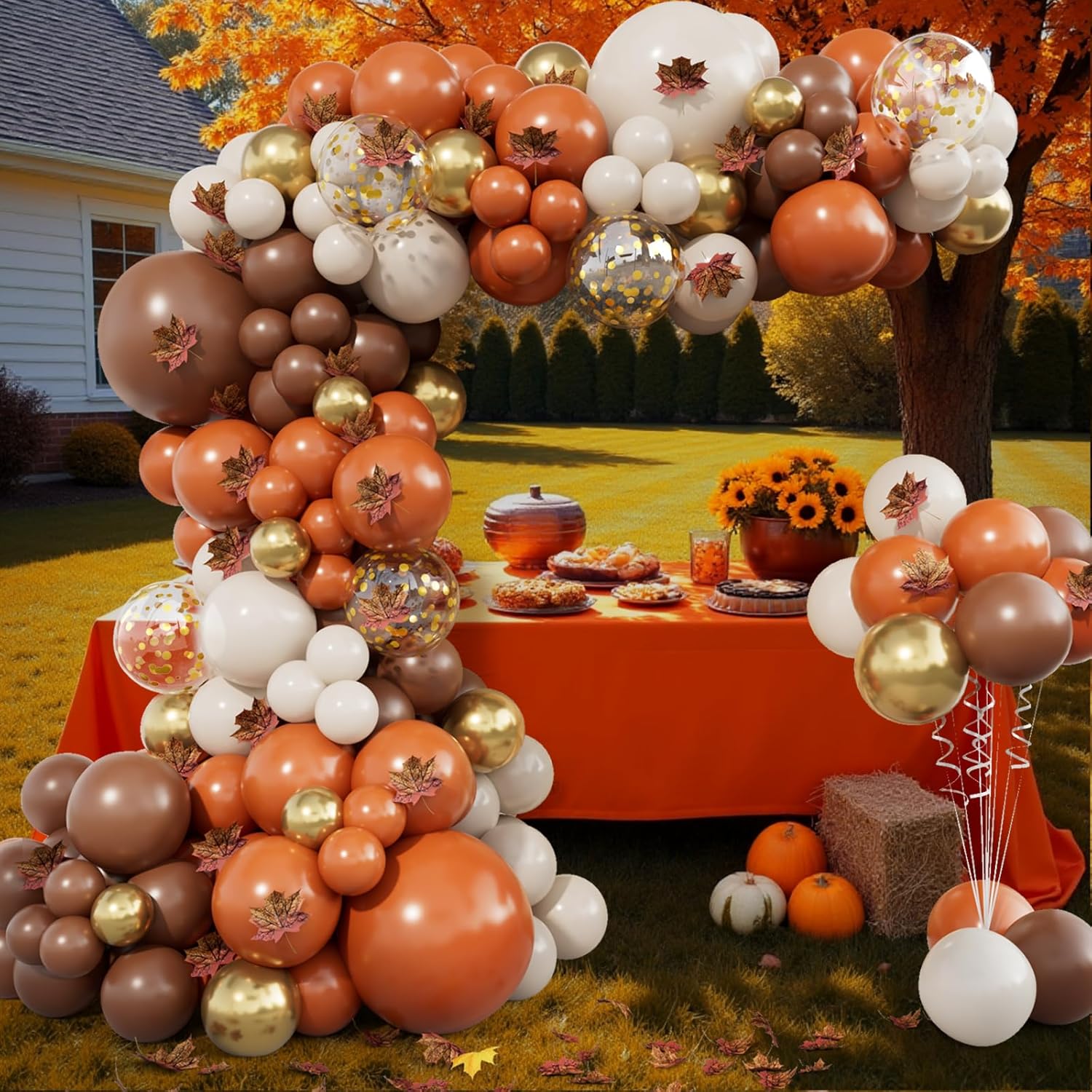 215pcs Fall Balloon Arch Kit with Maple Leaves