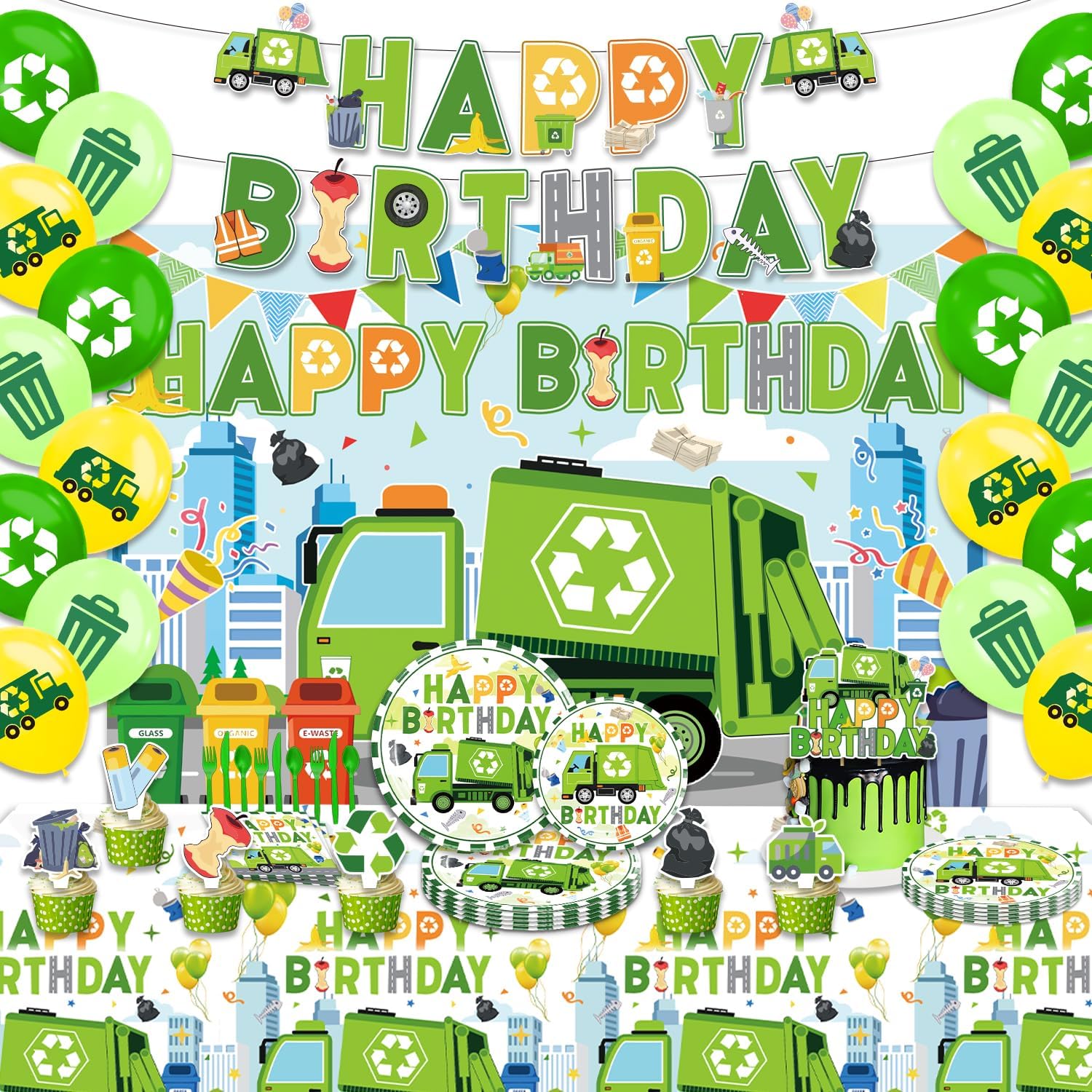 Trash Truck Birthday Decorations Set