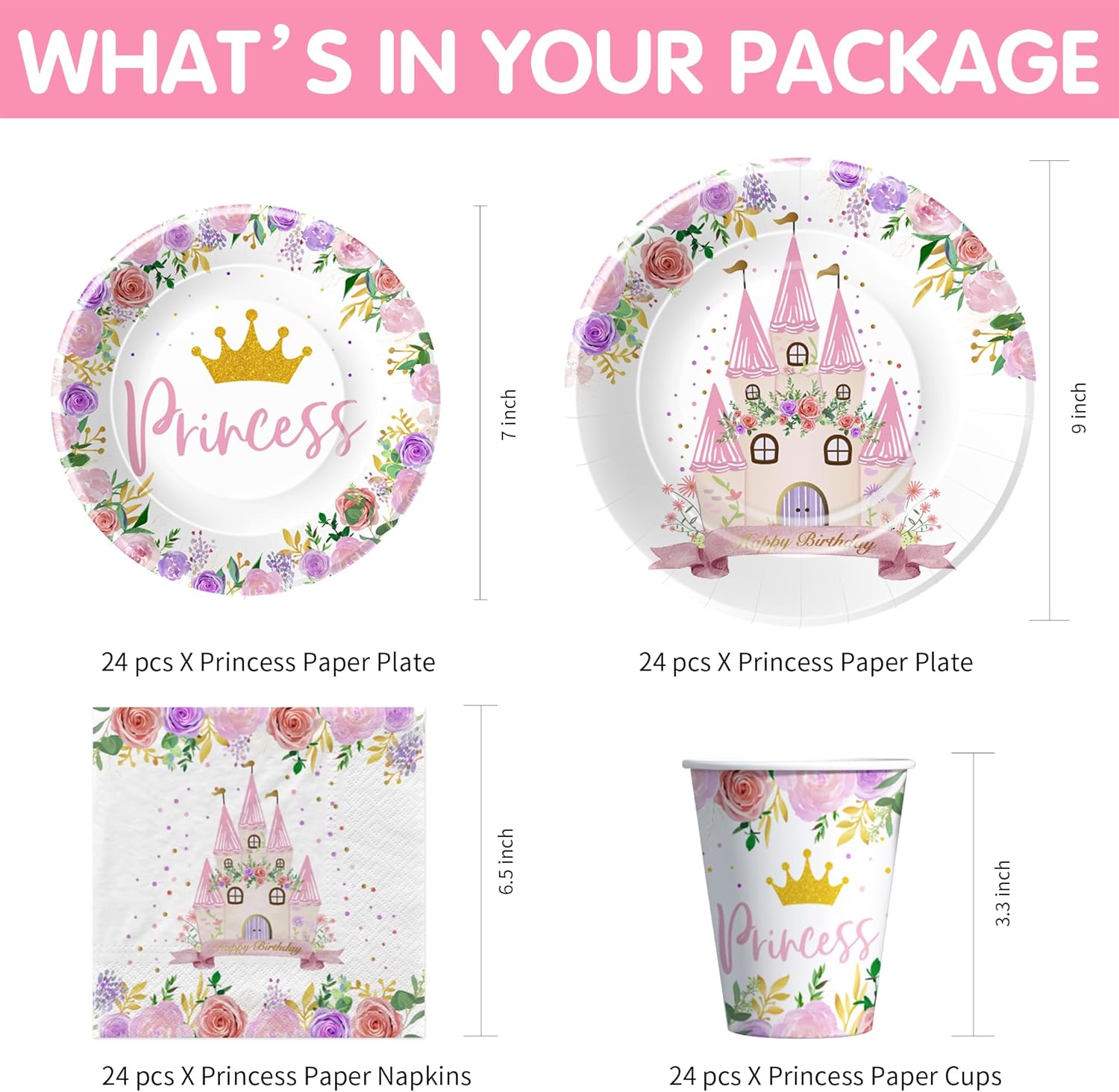 Princess Birthday Party Decor Tableware Set 24 PCS