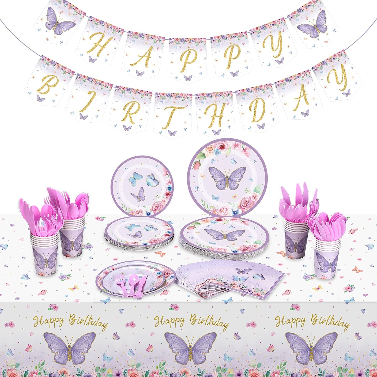 Butterfly Birthday Party Supplies Set for 24 Guests