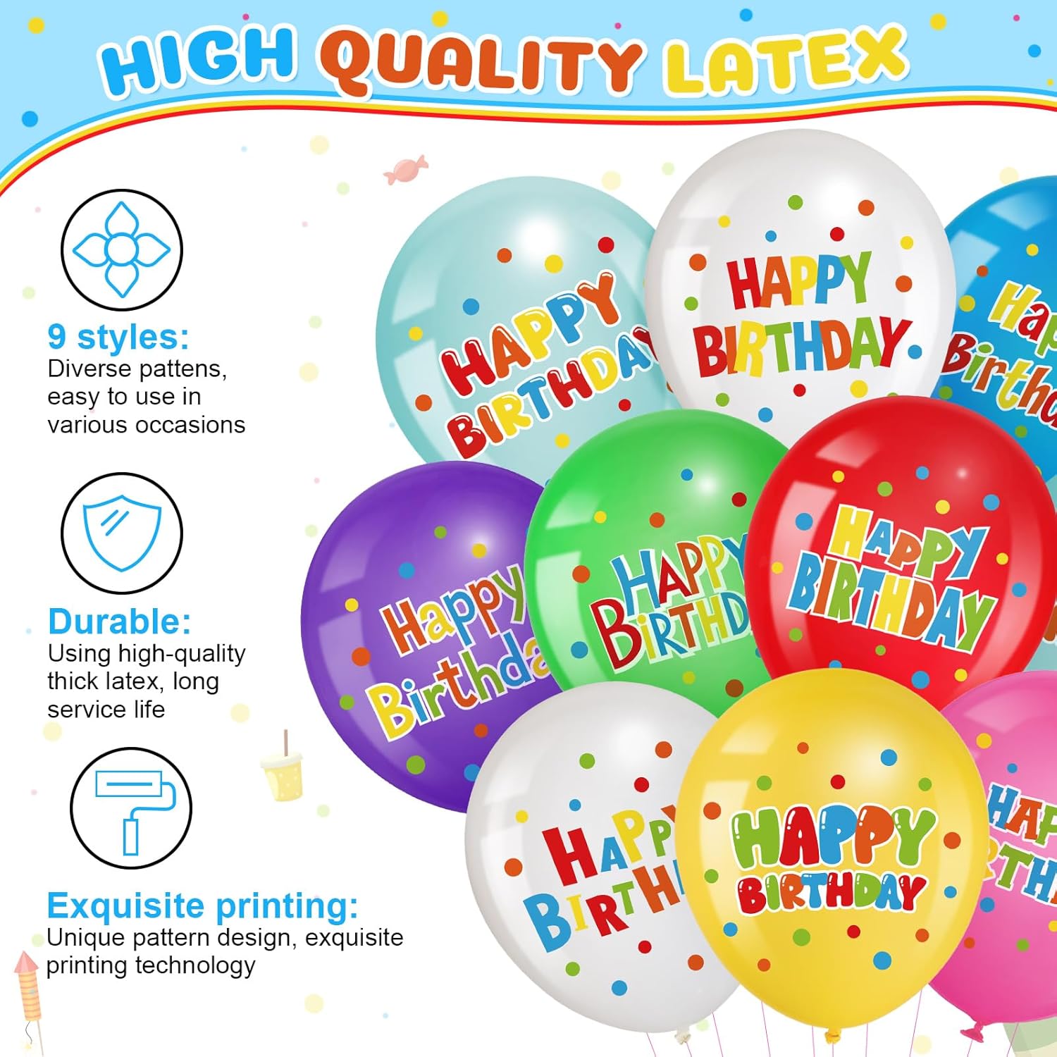 45 Pcs Happy Birthday Latex Balloons 12 Inch Decor