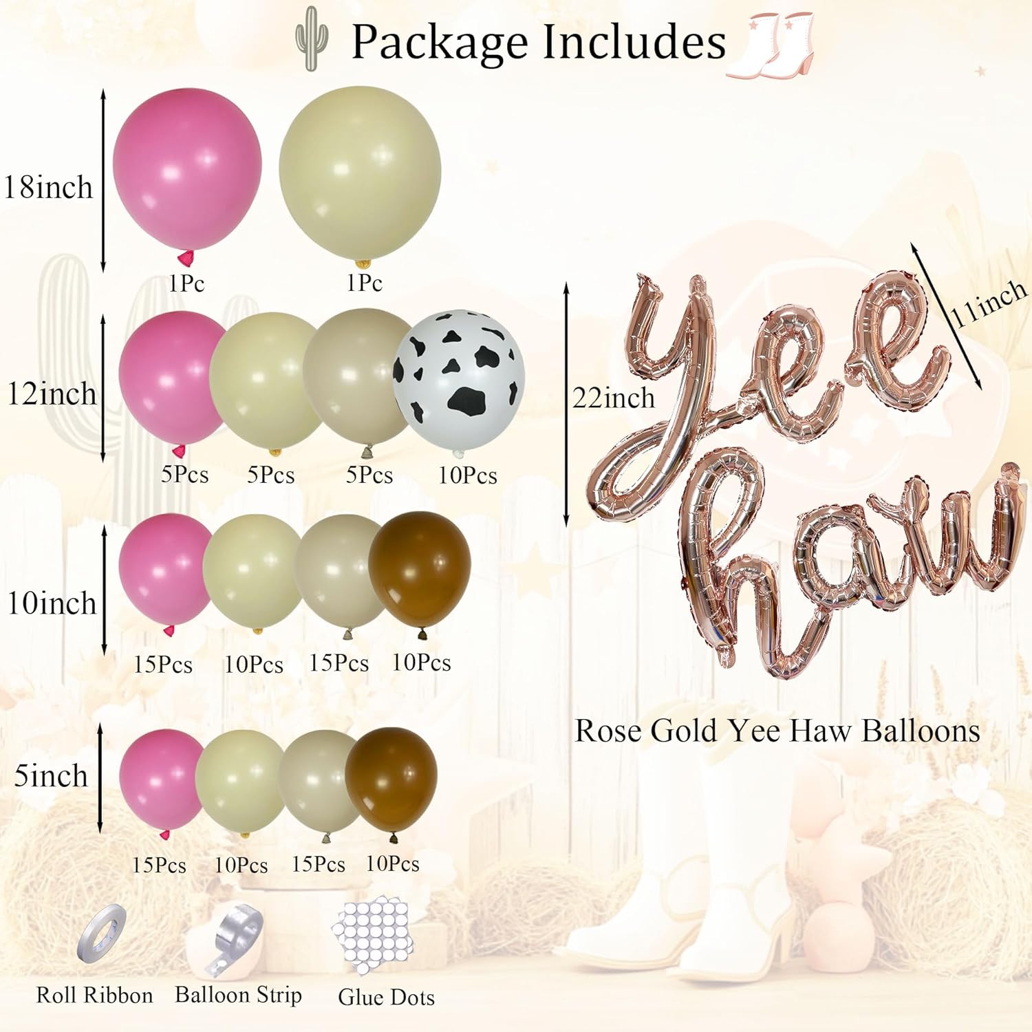 Cowgirl Balloon Arch Kit with Yee Haw Letter Balloons