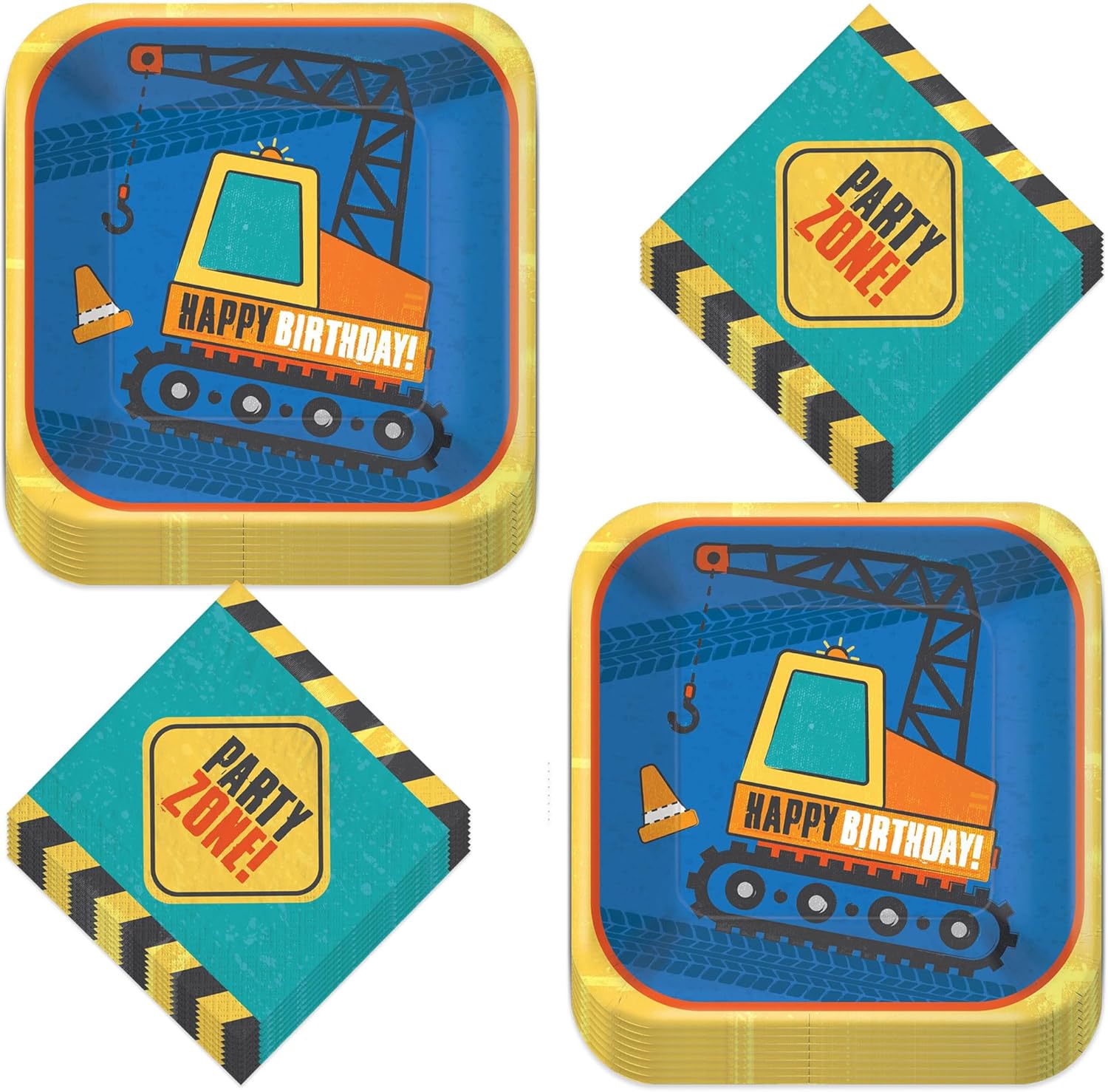 Construction Party Supplies Happy Birthday Blue Digger Plates Napkins Set