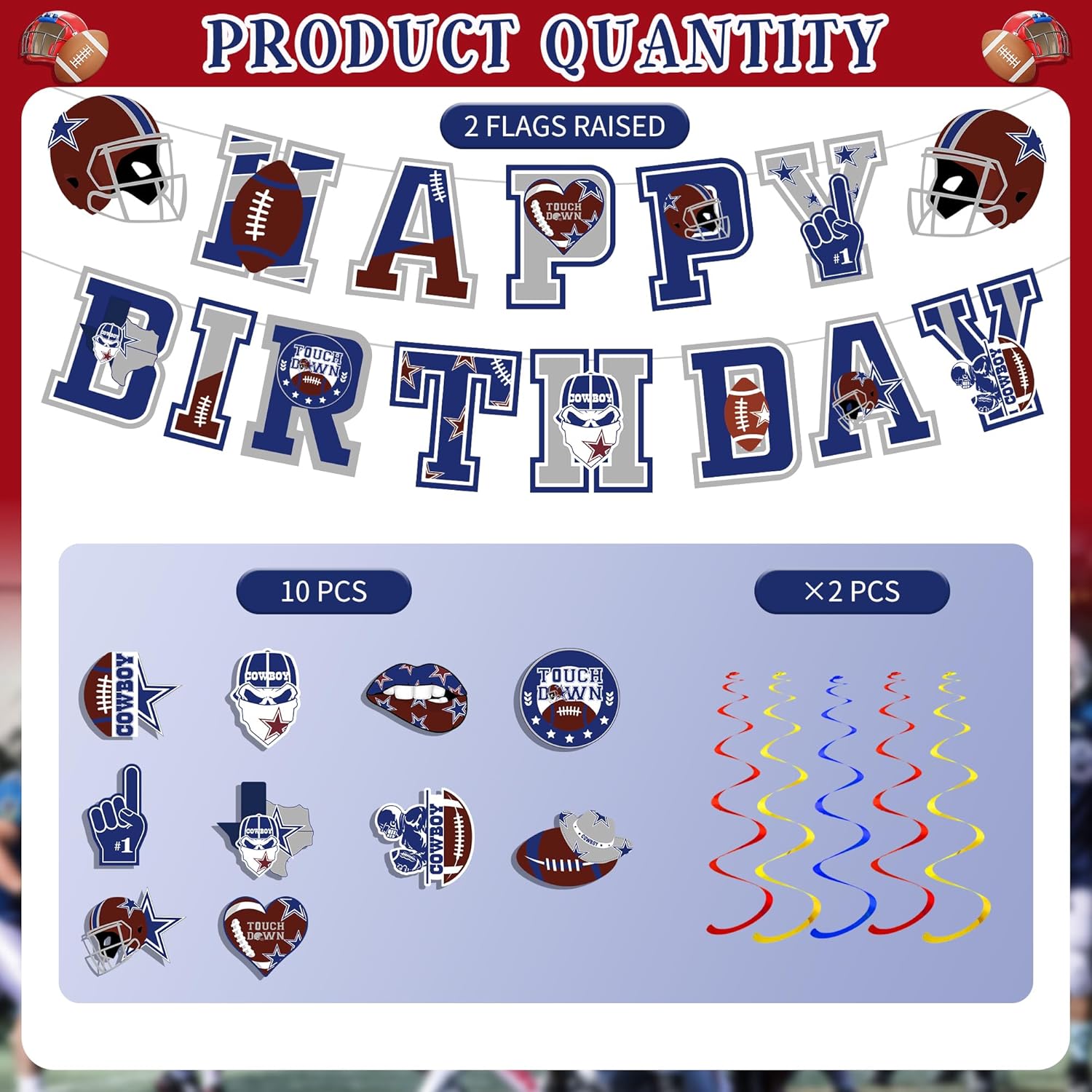 Cowboys Birthday Party Decorations - 11 Pcs Football Banners