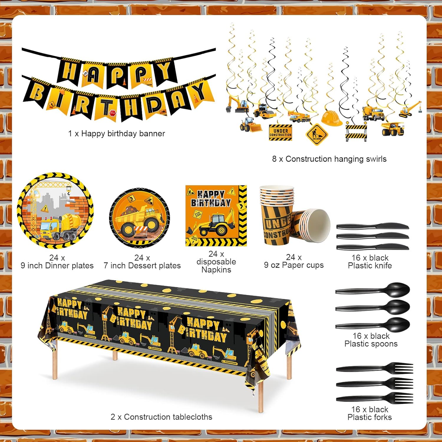 Ctosree 179 Piece Construction Birthday Party Set for Boys