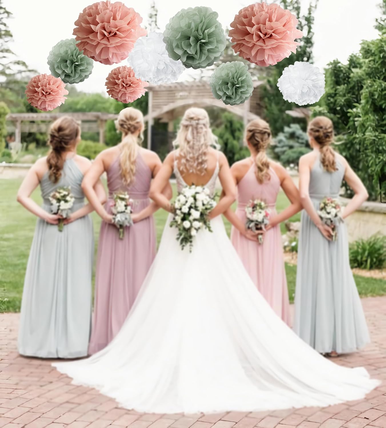 Sage Green Pink Tissue Paper Pom Poms 12 10 Set
