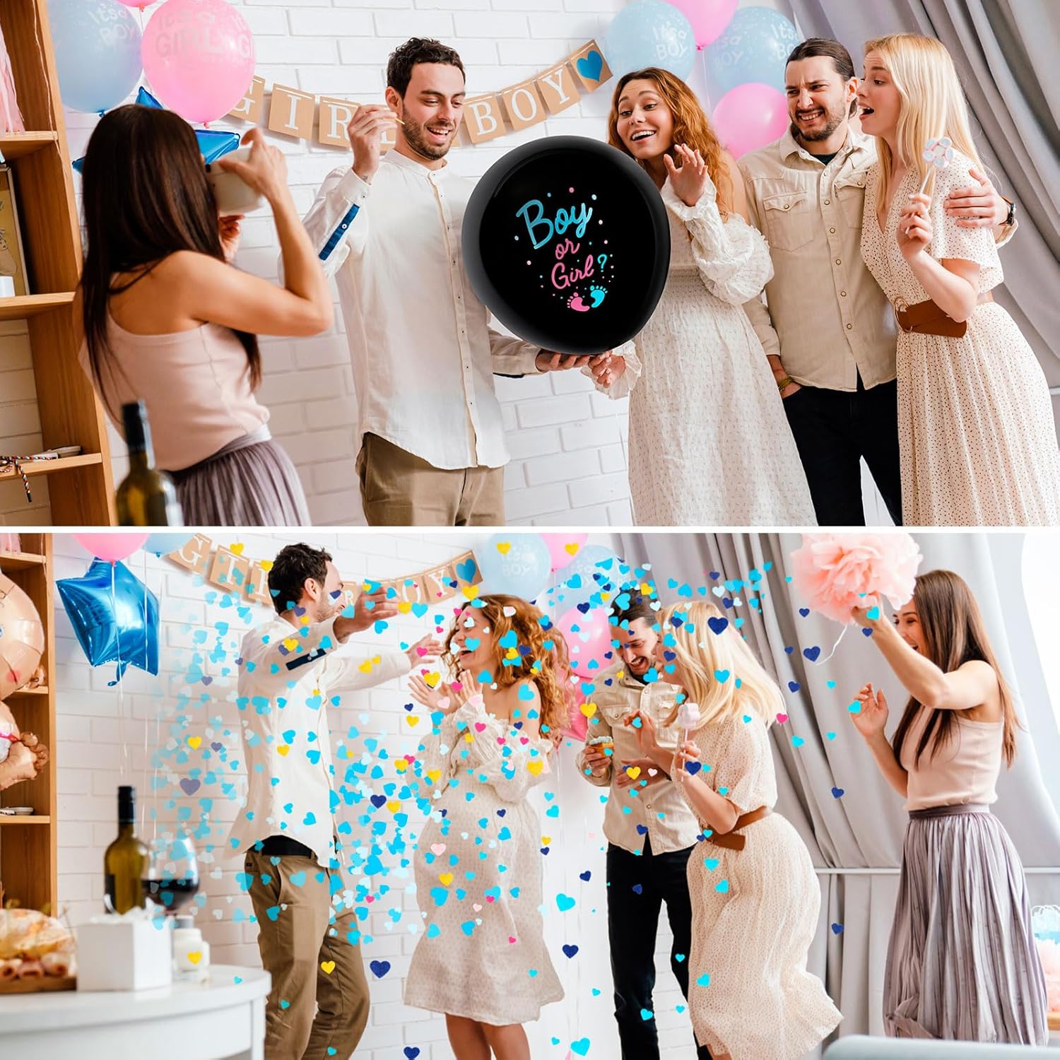 2 Pcs Black Gender Reveal Balloons with Confetti