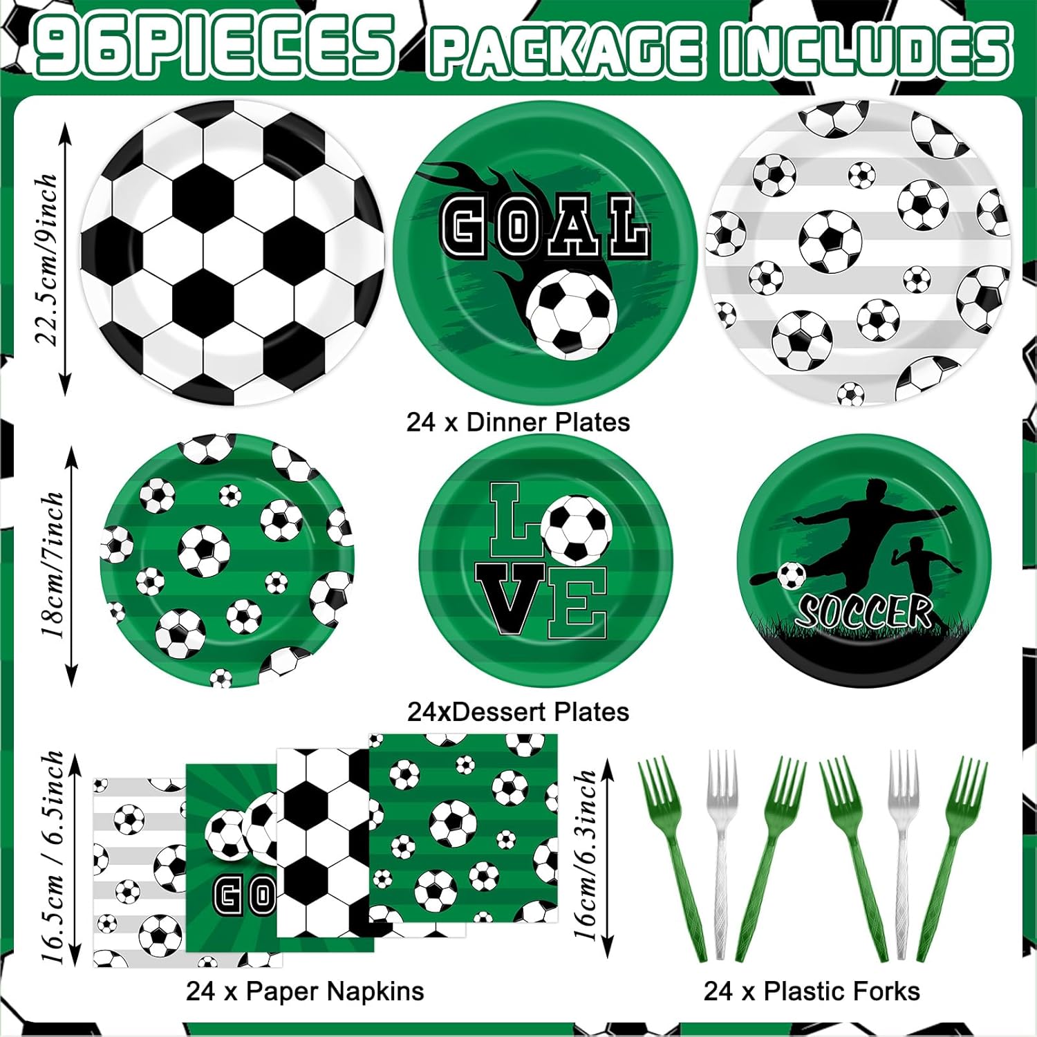 Soccer Themed Party Supplies Set for 24 Guests