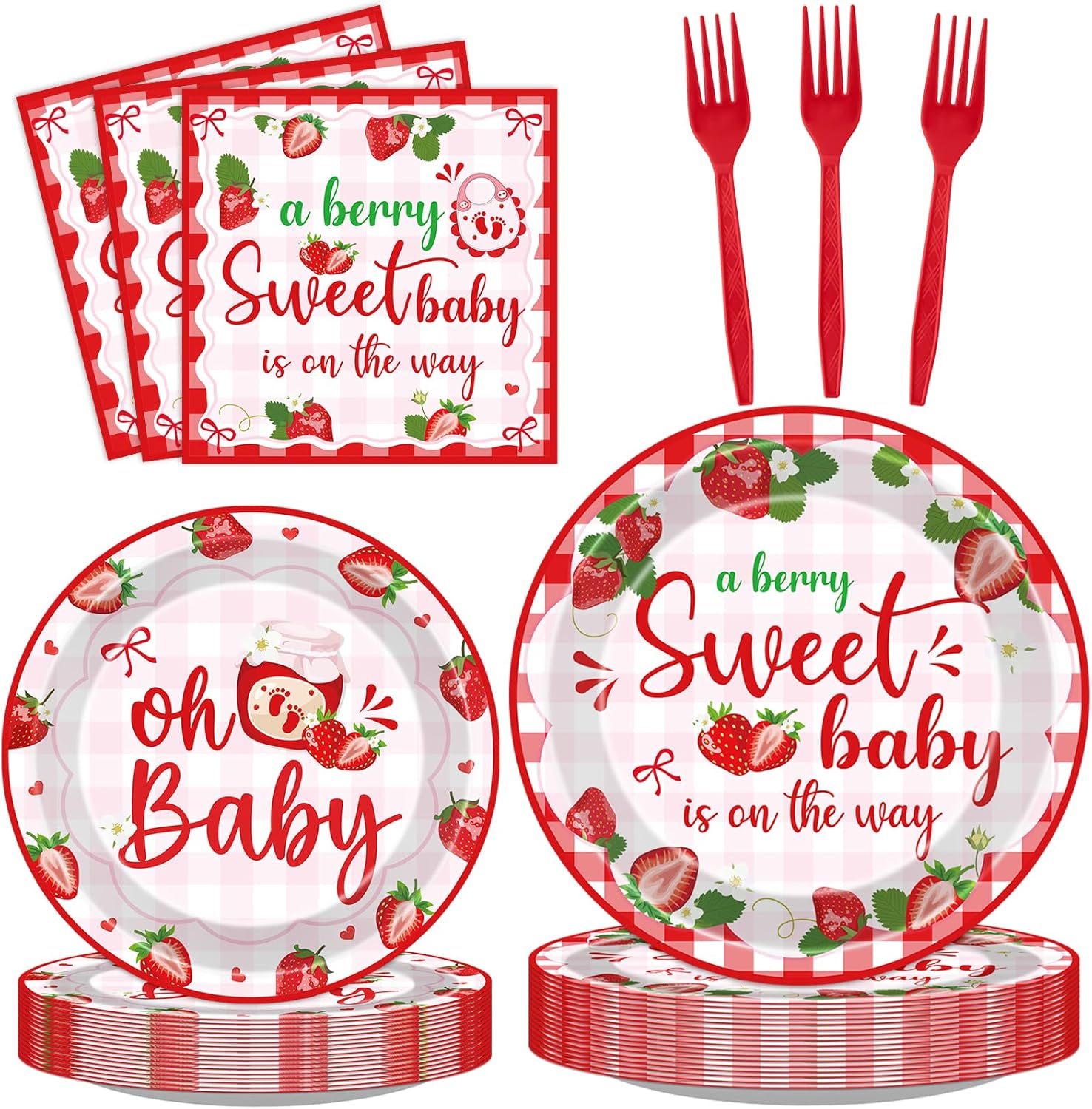 Strawberry Baby Shower 96 Pcs Decorations for 24 Guests
