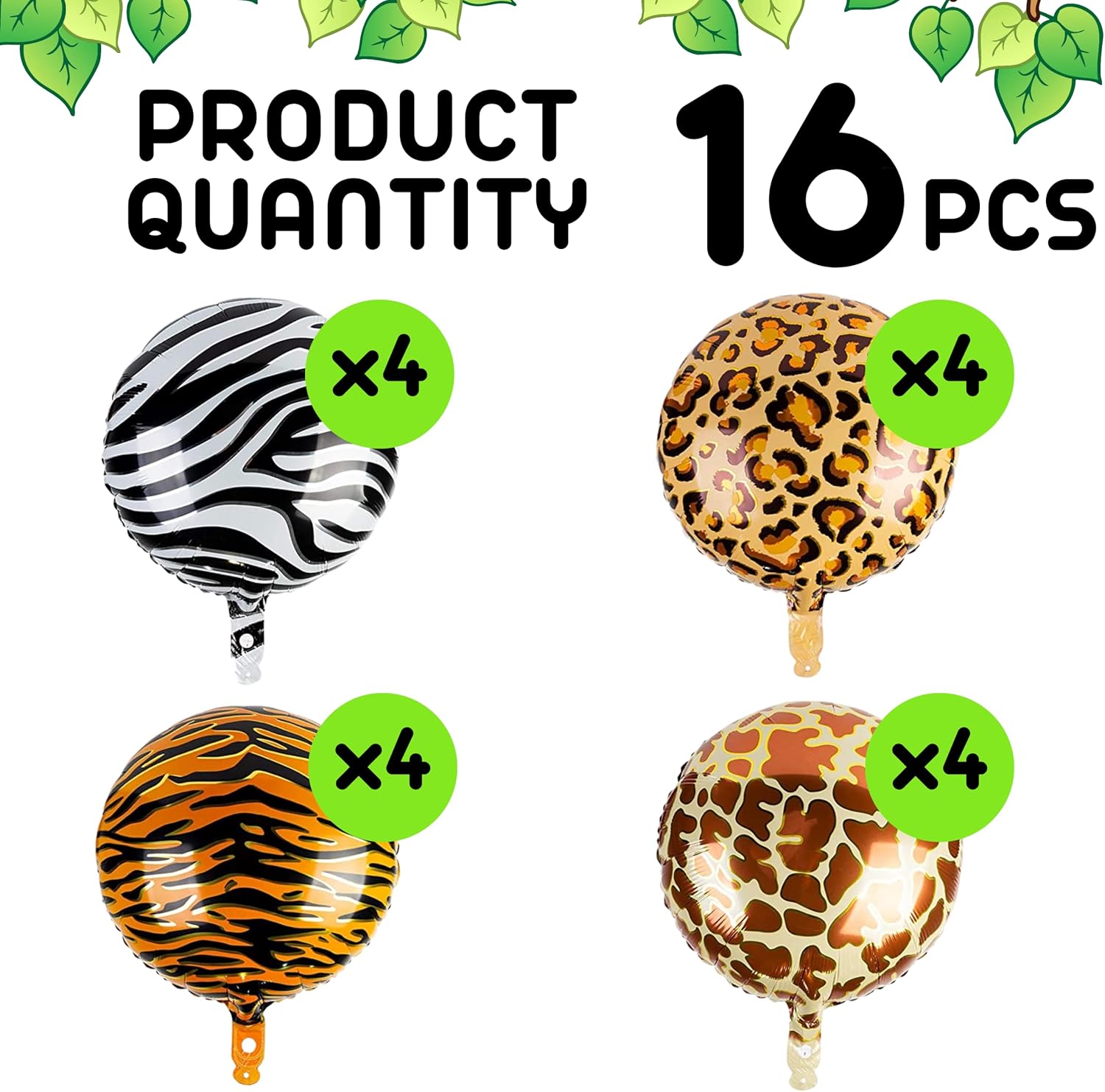 16PCS Animal Pattern Balloons - 18 Inch Foil Safari Decorations