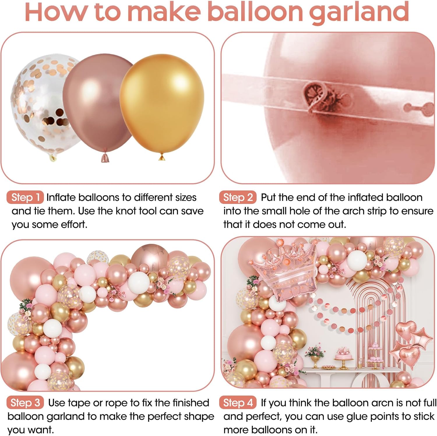 Ouddy Life Rose Gold Balloon Decor Kit 149Pcs