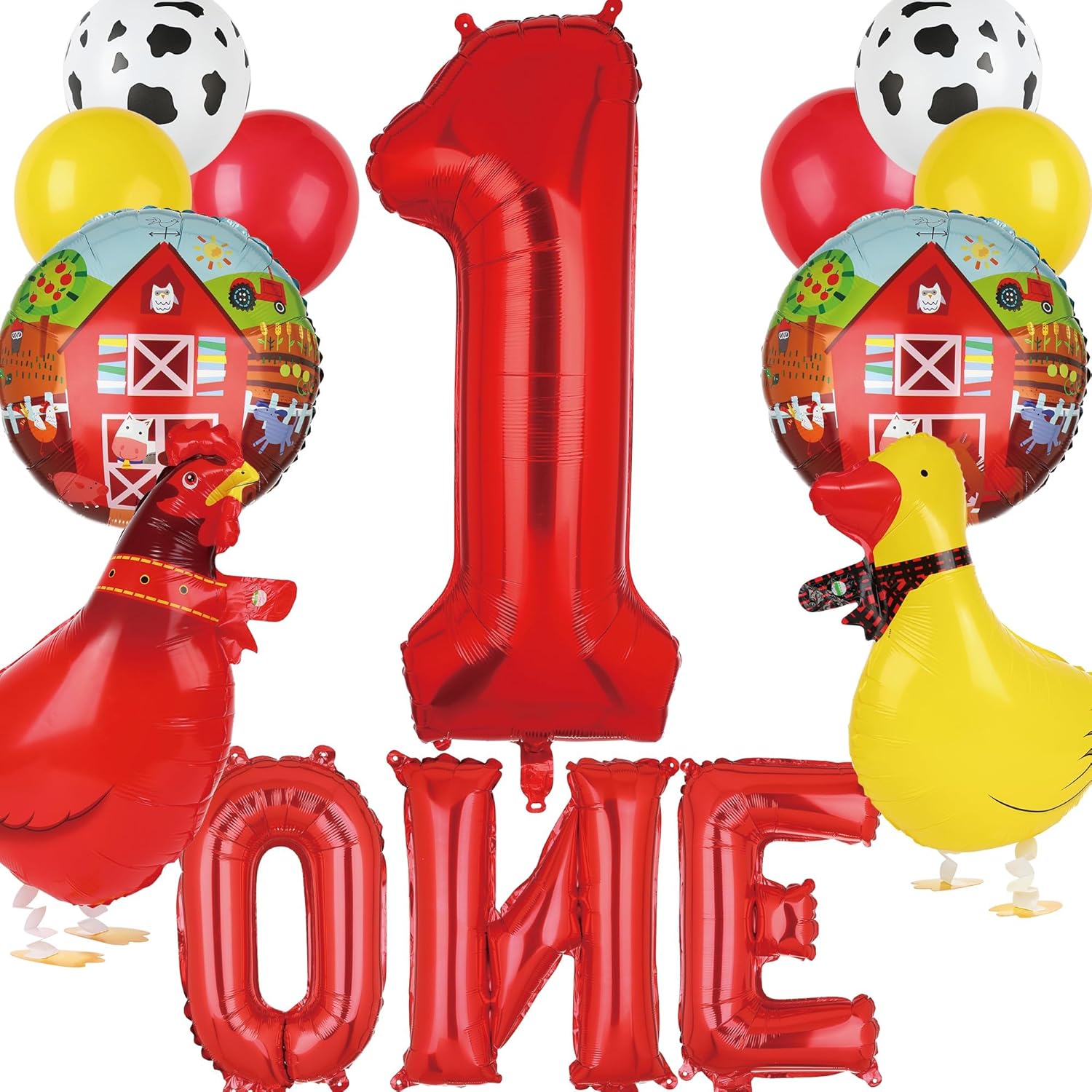 Farm Animal Balloons Cow Pig Duck Rooster 1st Birthday Decor