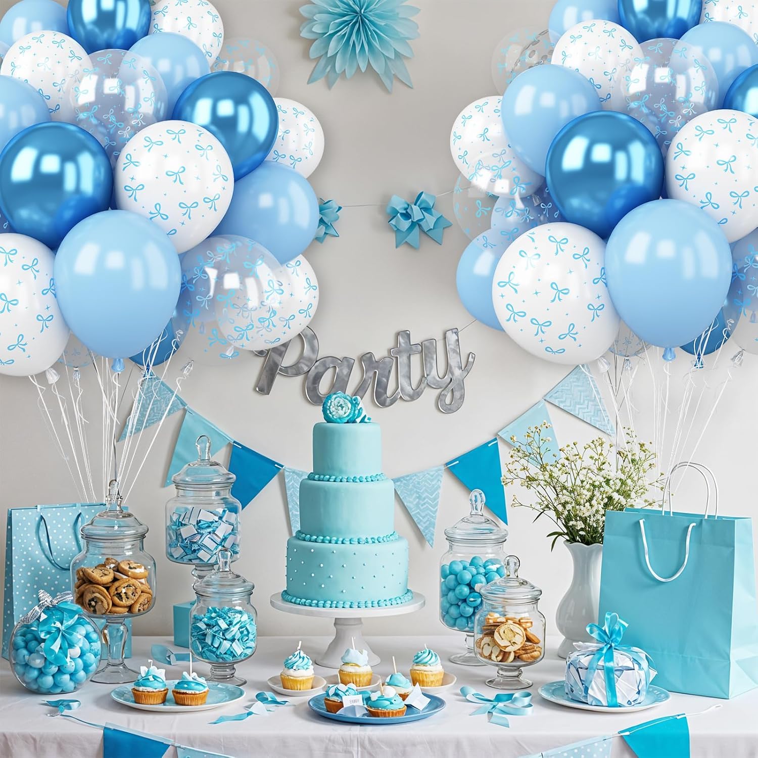 Blue Bow Balloons 30 Pcs 12 Inch Party Decorations