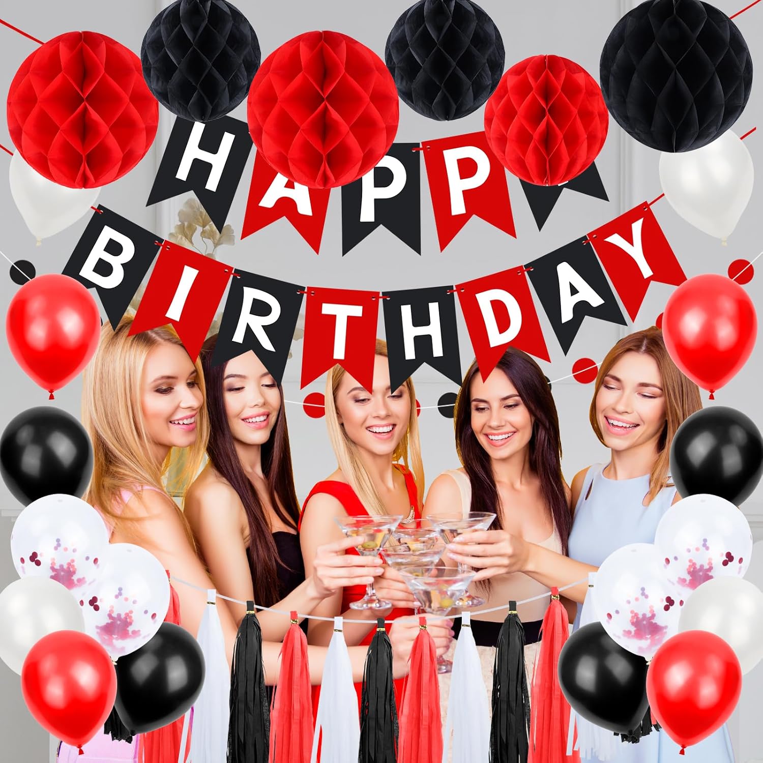 Black and Red Birthday Decorations Set - Party Decor for All Ages