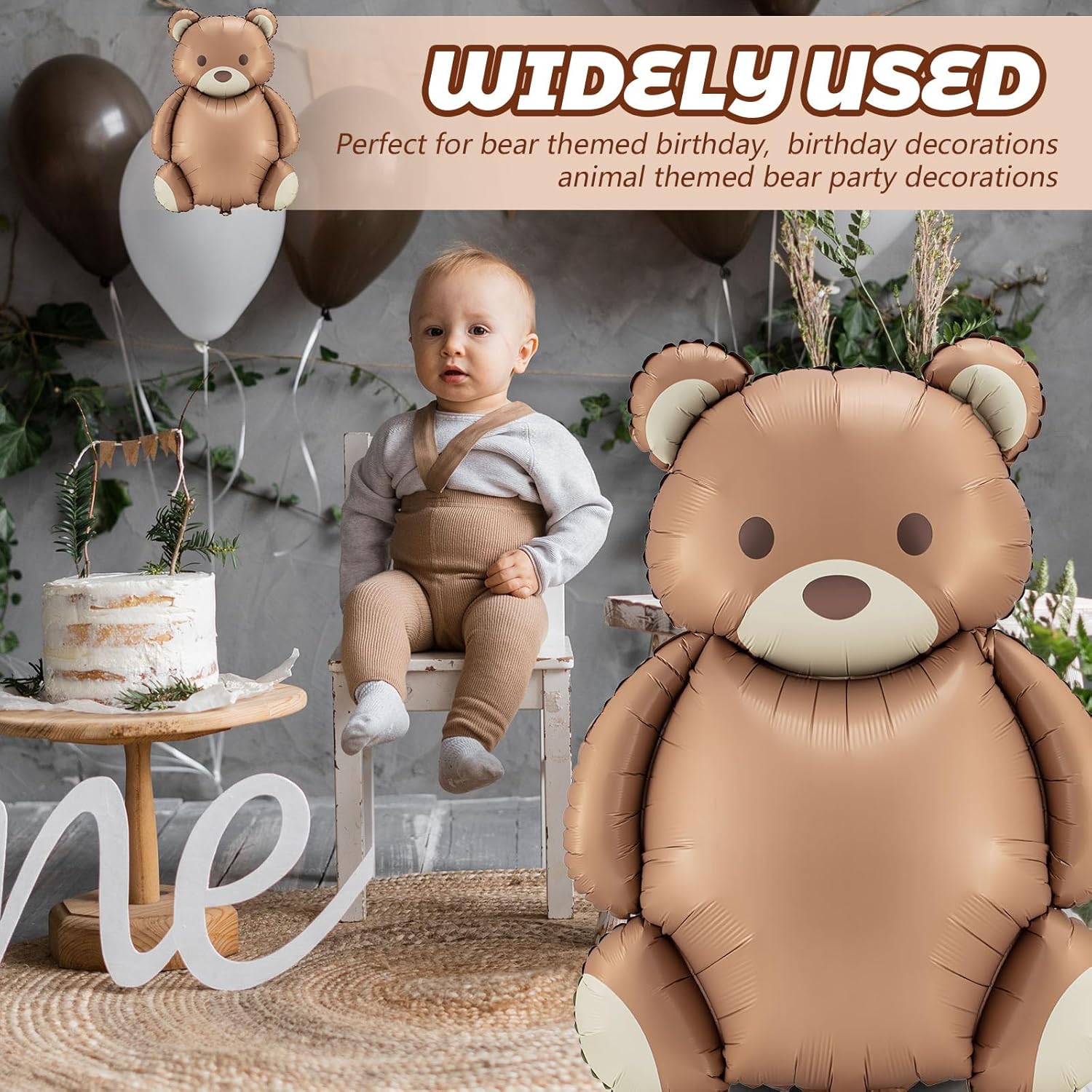 4 Pcs Big Brown Bear Foil Balloons for Birthday Parties
