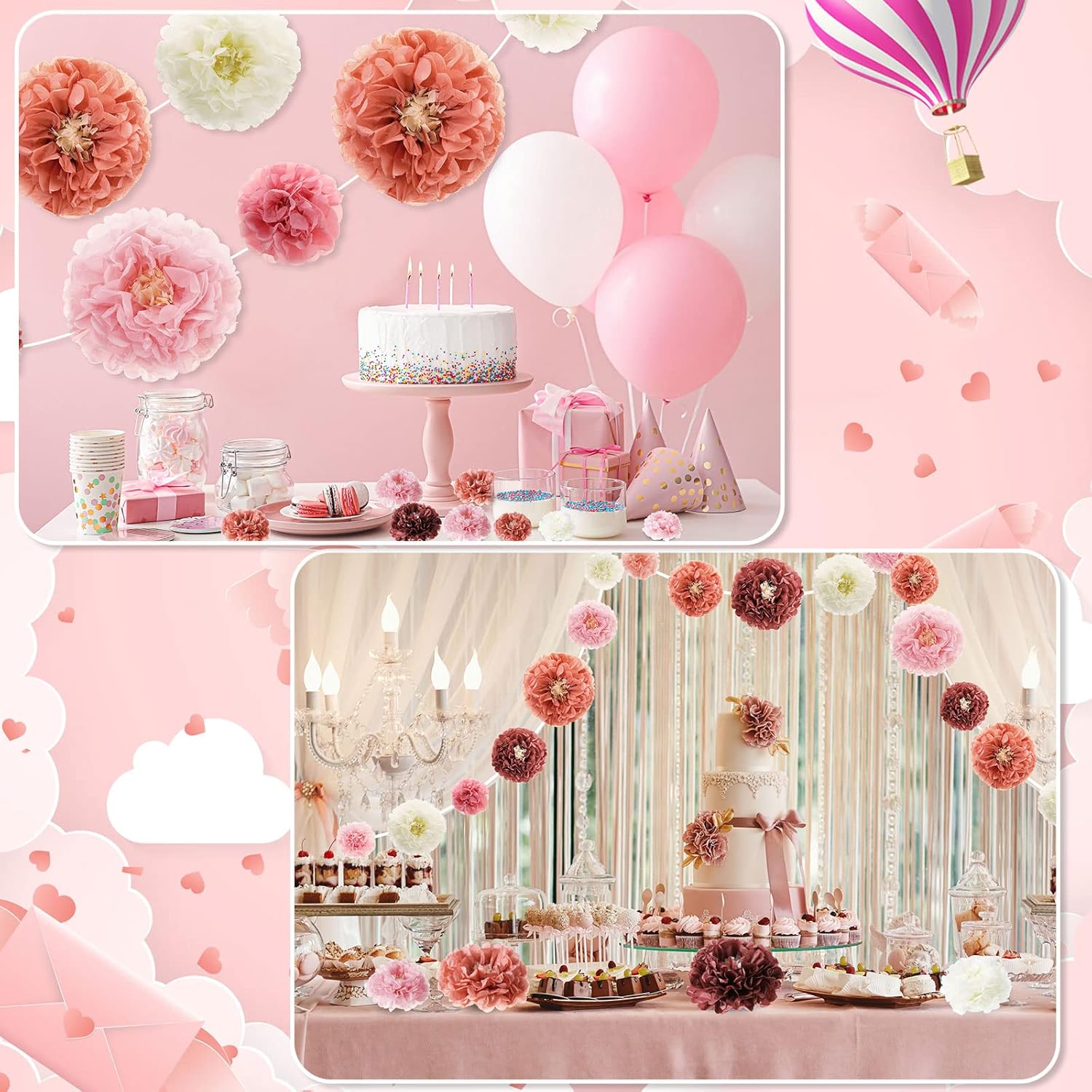 24 Pcs Tissue Paper Pom Poms Flowers Decorations