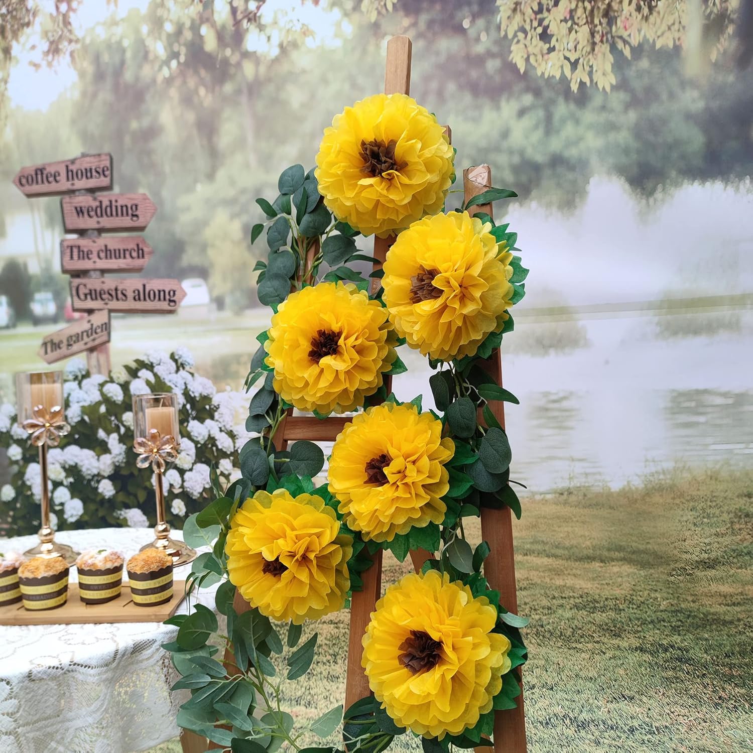 Tissue Paper Sunflowers Wall Decorations Pack of 6