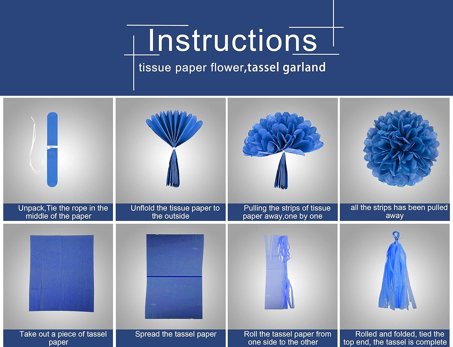 Teal Silver White Navy Blue Party Decorations 30pcs