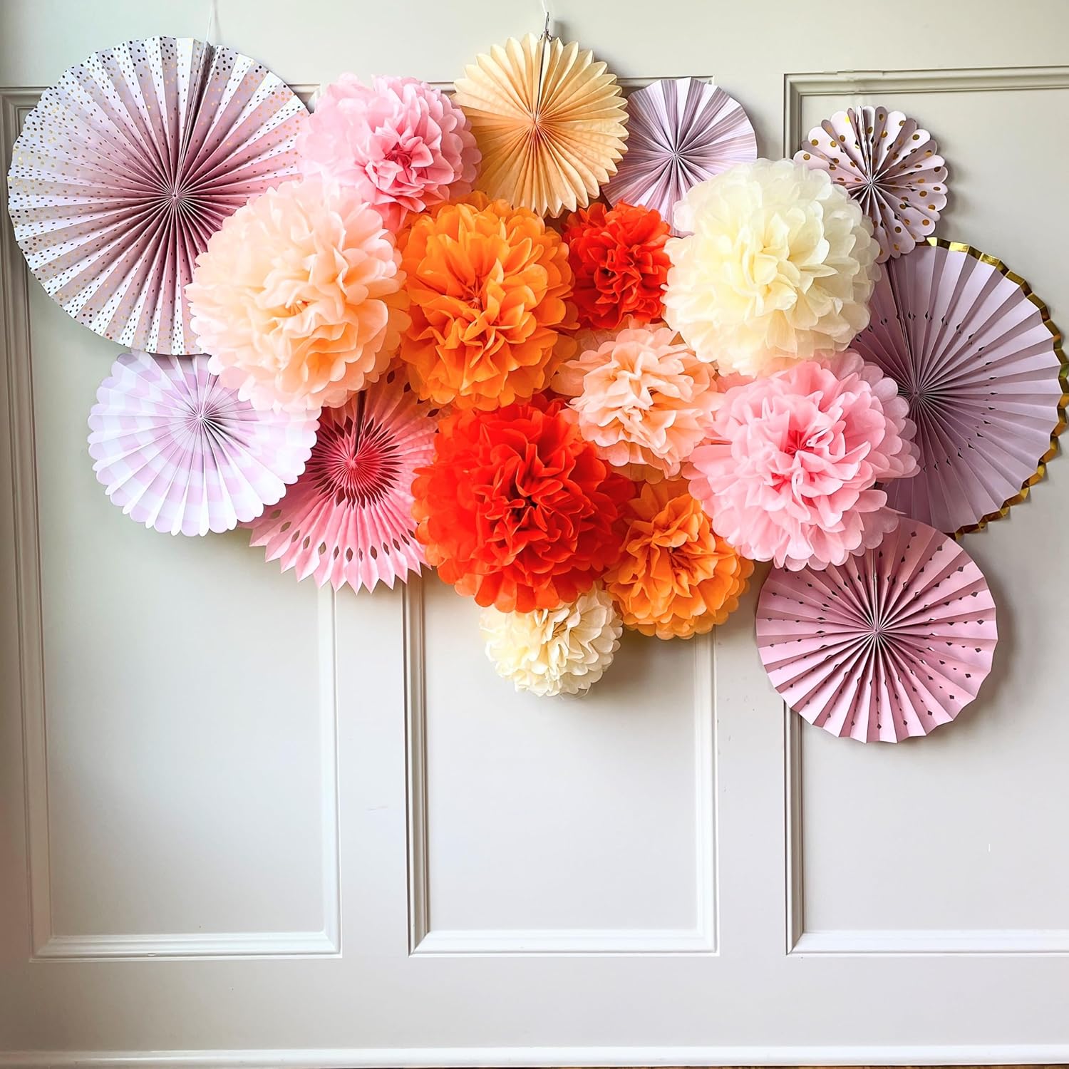 PapaKit Party Tissue Pom Poms 20 Piece Bright Orange Set