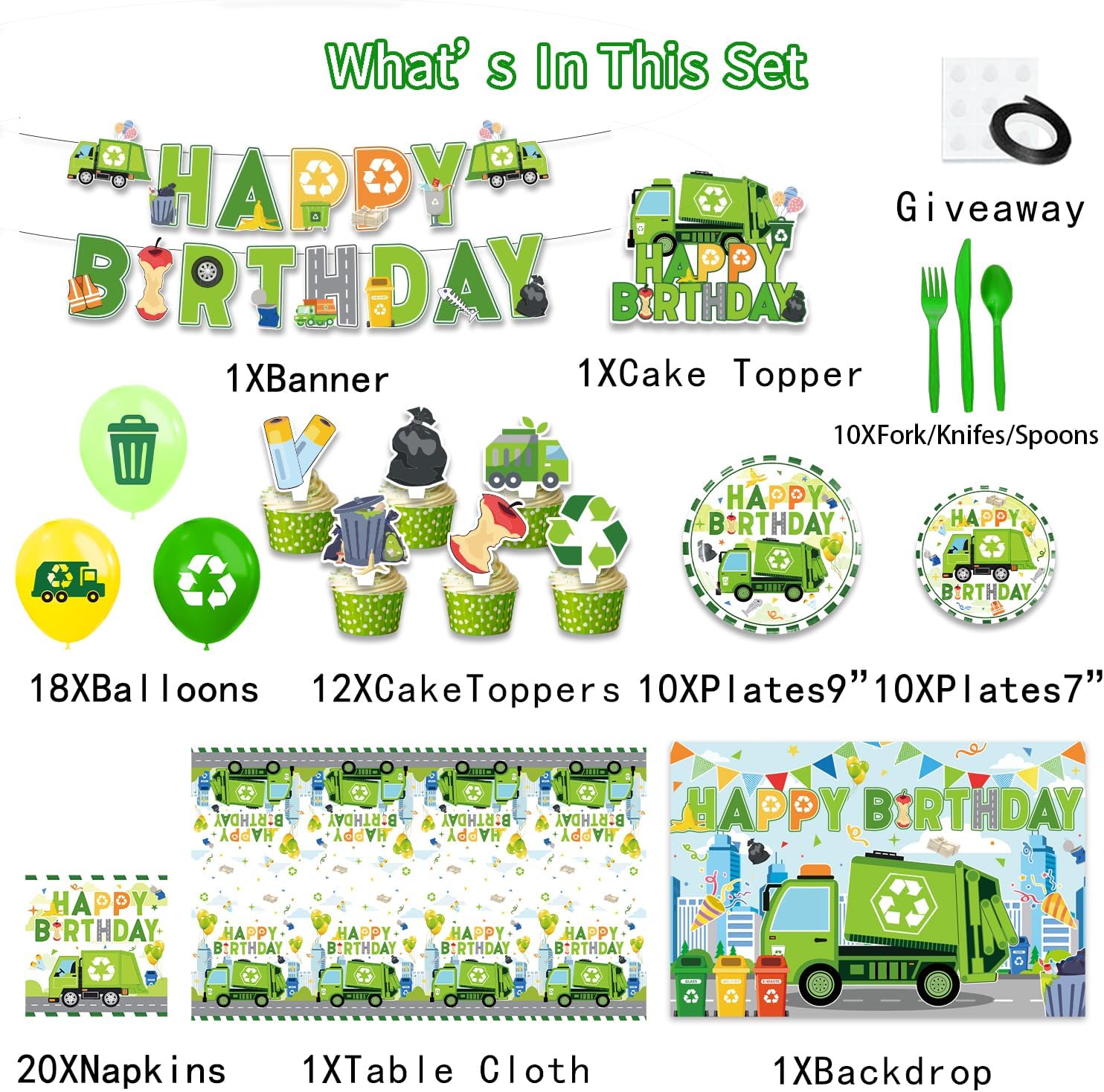 Trash Truck Birthday Decorations Set