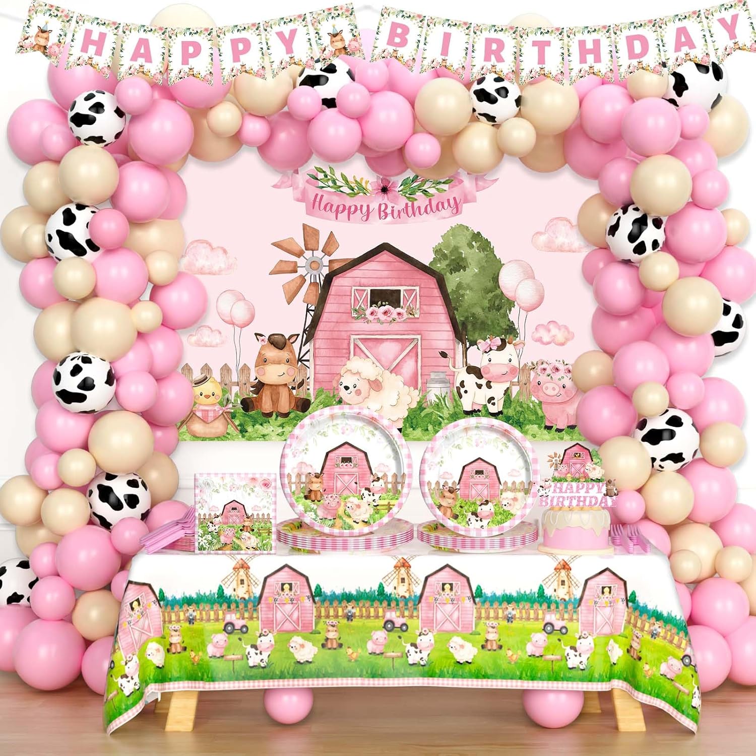 Farm Animal Birthday Decorations 249pcs Pastel