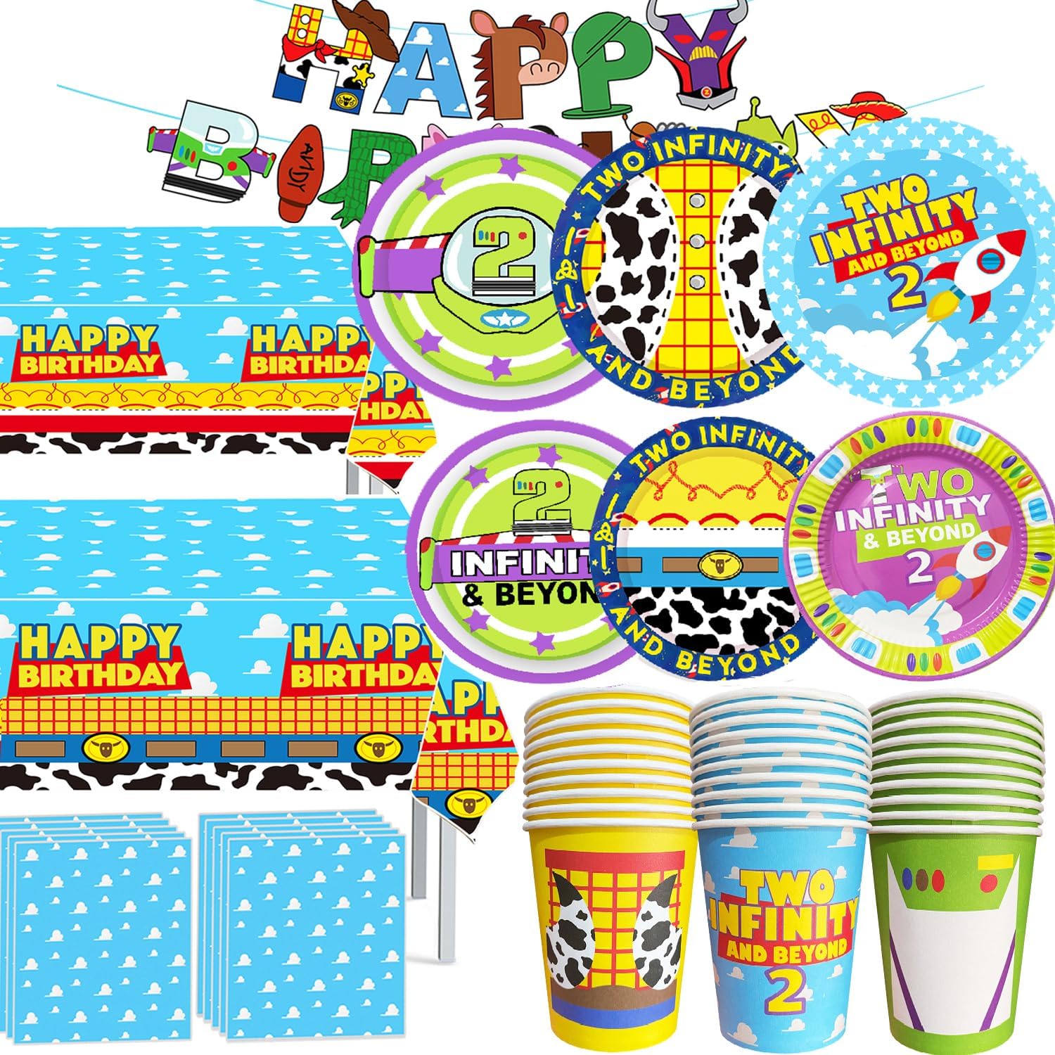 METIXOZE 2nd Birthday Decor 133pcs Cartoon Party Supplies Set