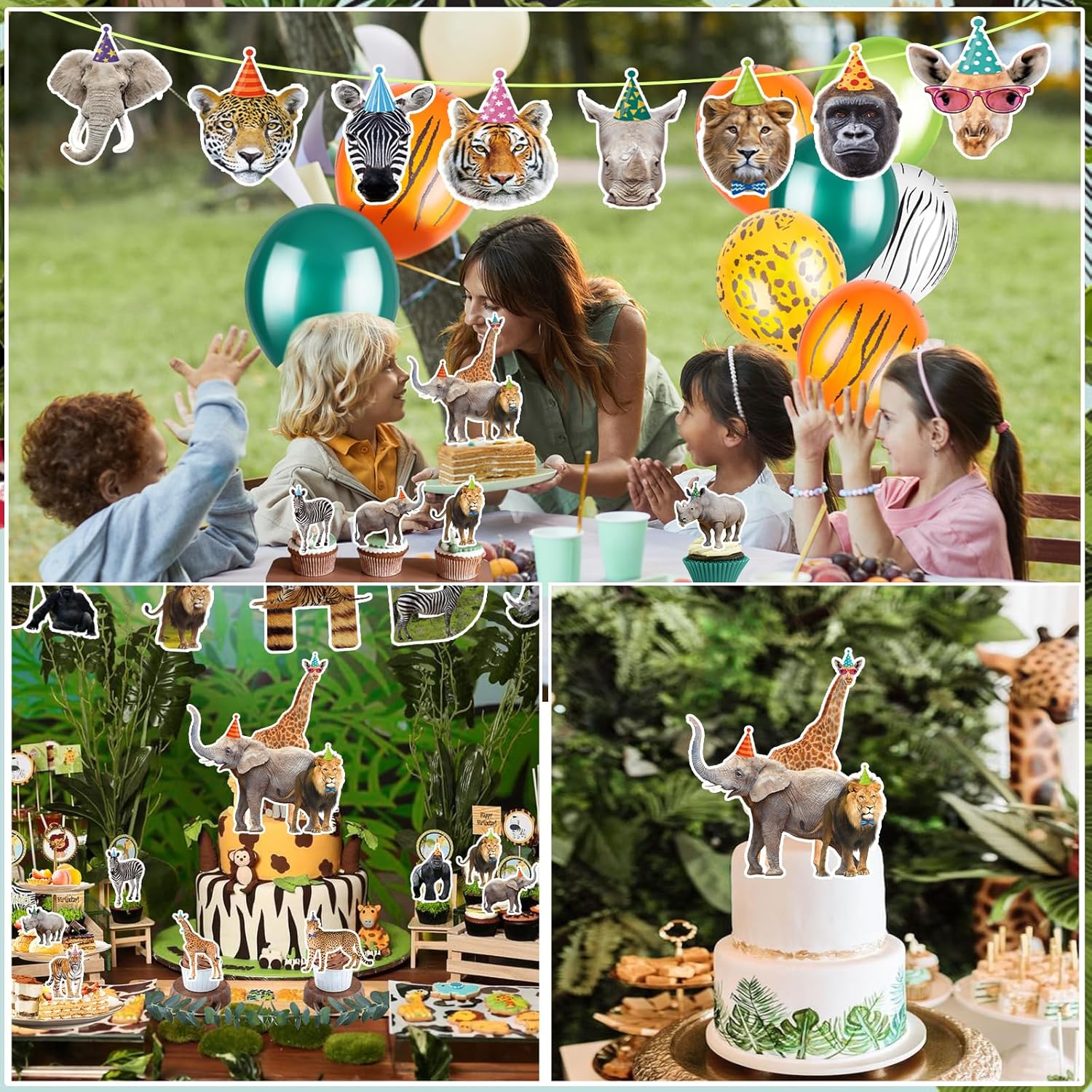 56 Pieces Safari Animals Birthday Decorations Set
