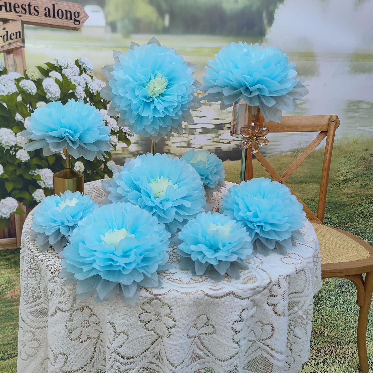 Mybbshower 9pcs Mixed Tissue Paper Pom Poms Decorations