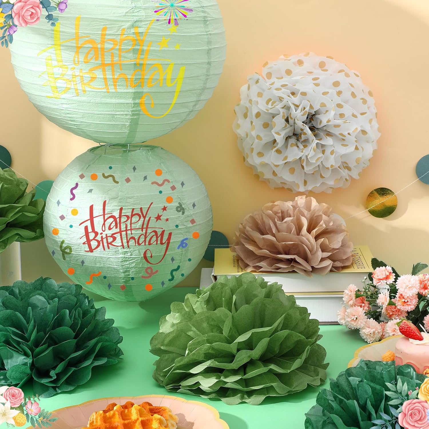 Glooglitter 26 Pcs Sage Green Party Decorations