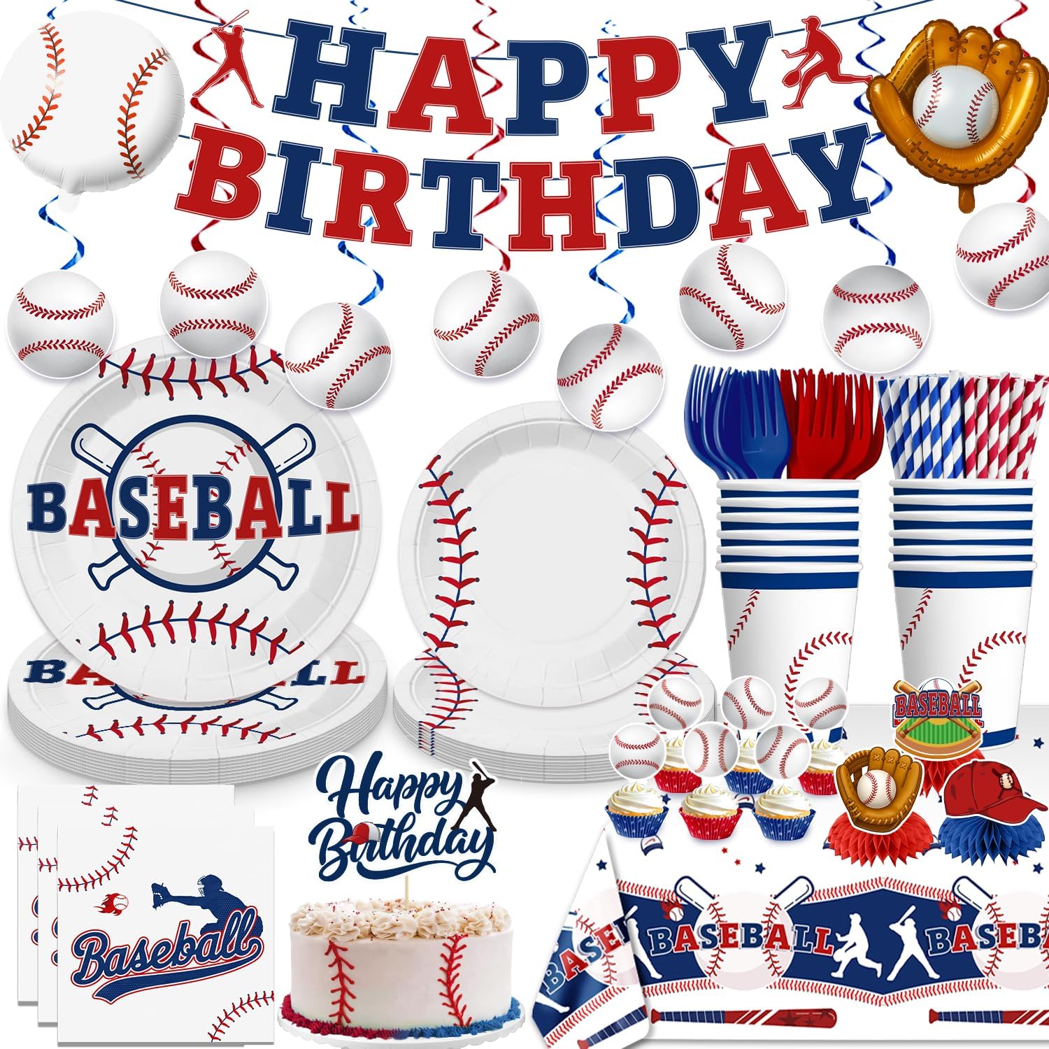 157Pcs Baseball Birthday Decorations Set for 20 Guests