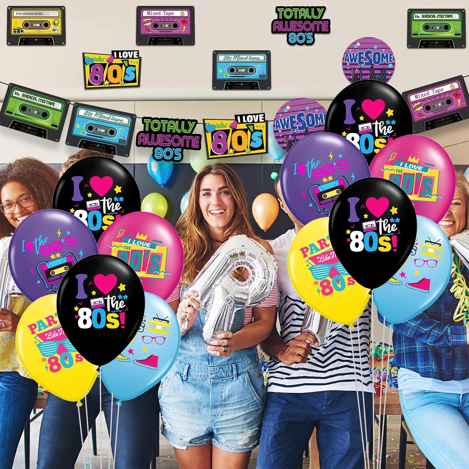 Wstewoo 80s Retro Neon Balloons 40 Pack