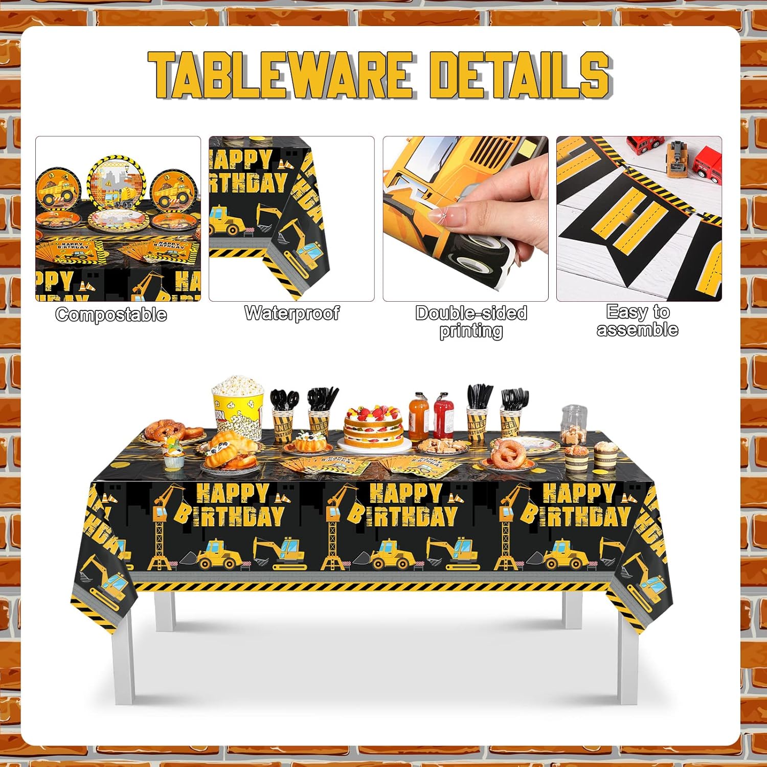 Ctosree 179 Piece Construction Birthday Party Set for Boys
