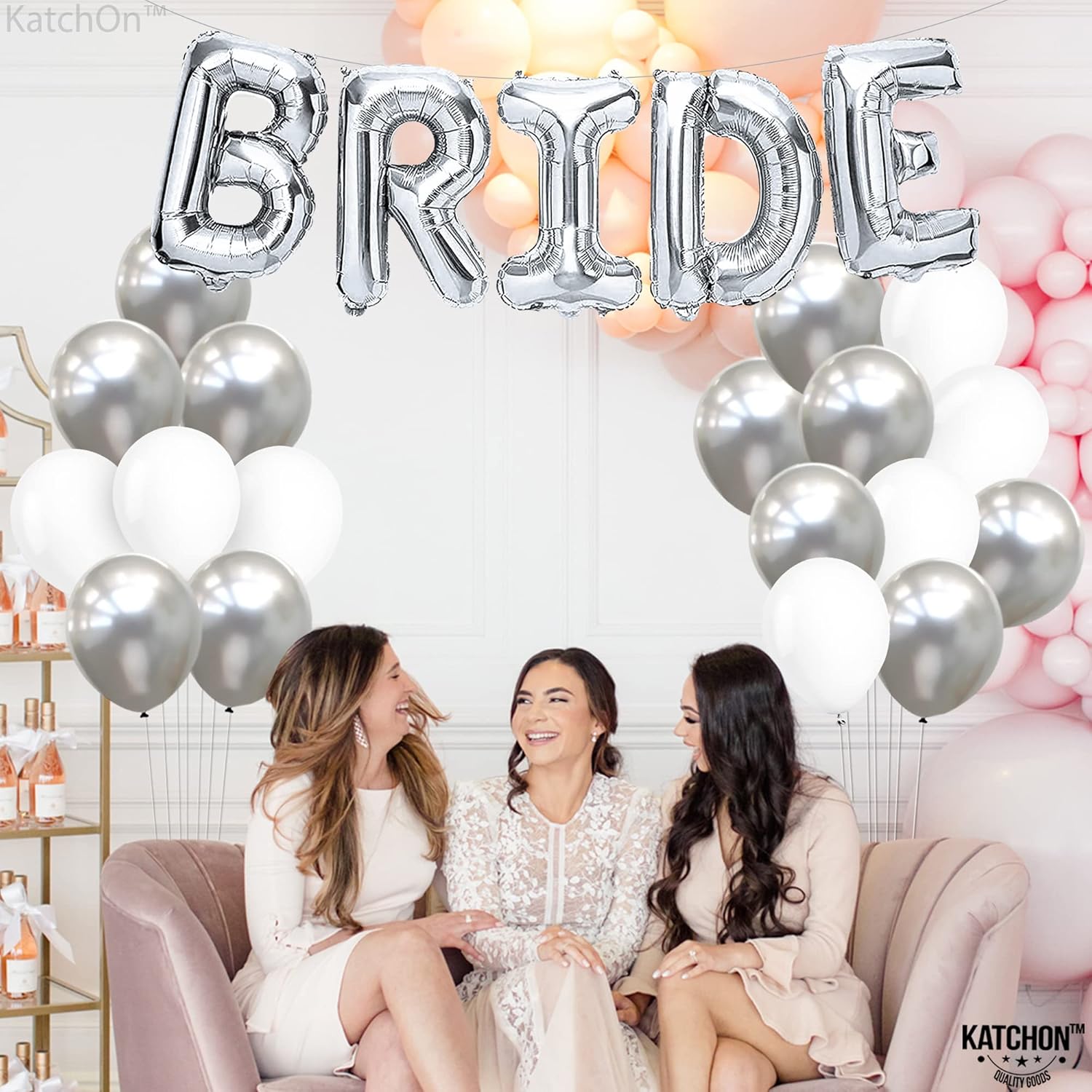 KatchOn 23pcs Silver Bride Balloons Set - 16 Inch Silver White