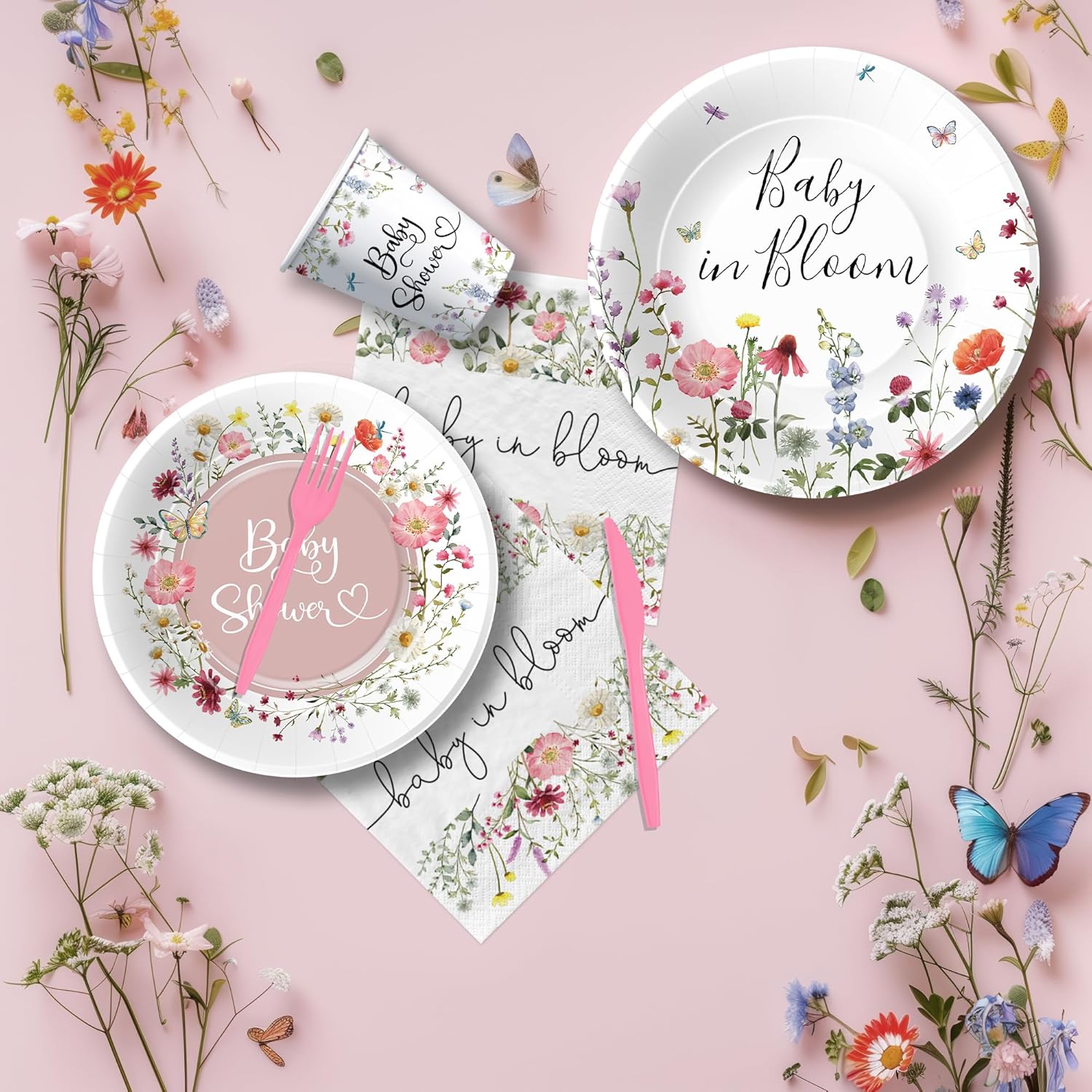 Floral Baby Shower Tableware Set for 24 Guests