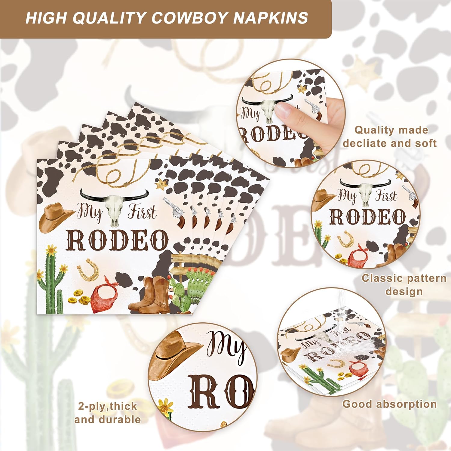 120PCS Western Cowboy Themed Party Plates for Kids 1st Birthday