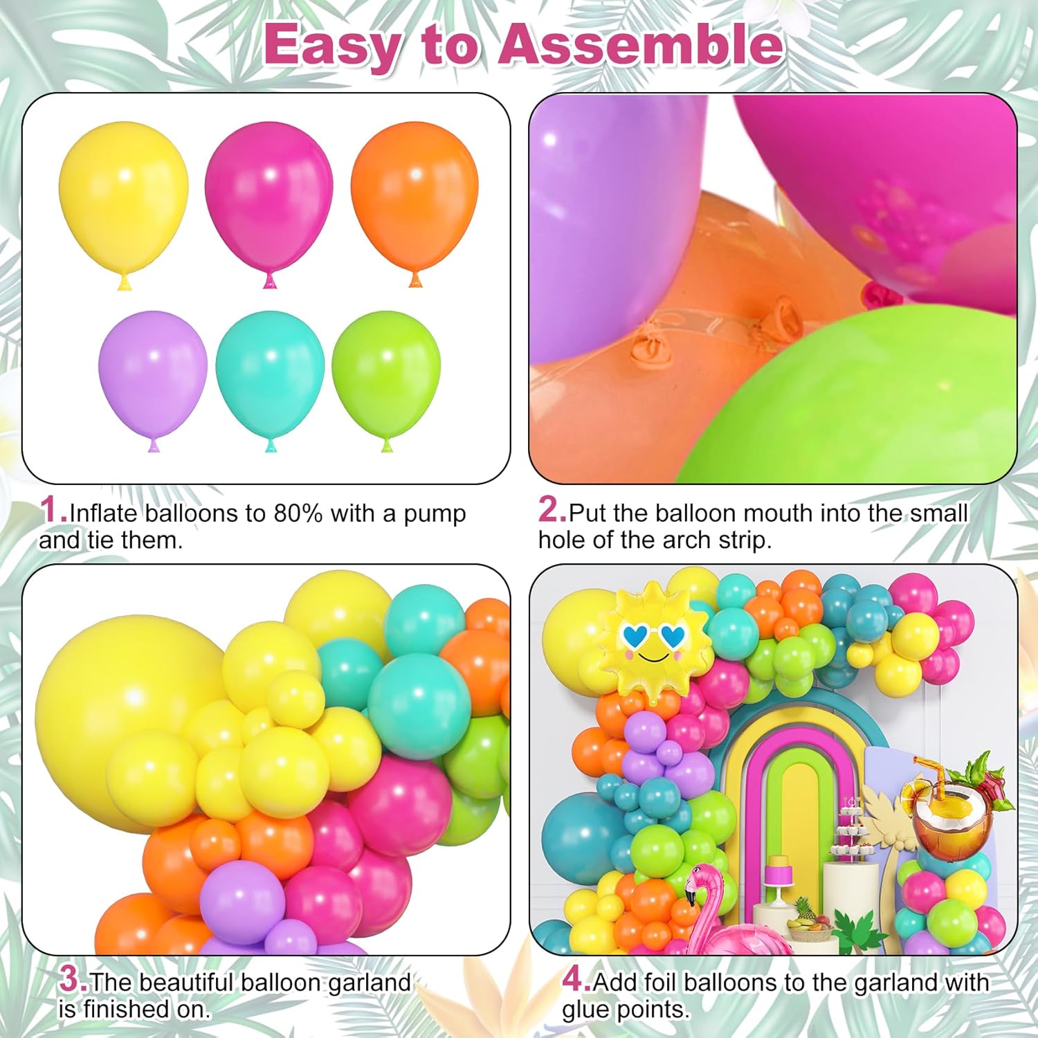 164Pcs Tropical Balloon Arch Kit for Parties
