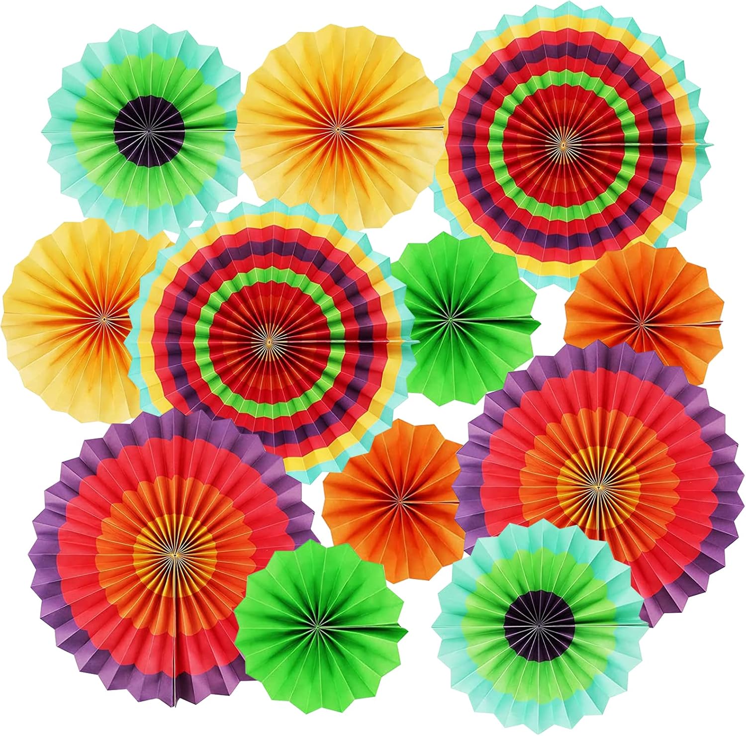 LRCXL 12PCS Colorful Party Paper Fans Set