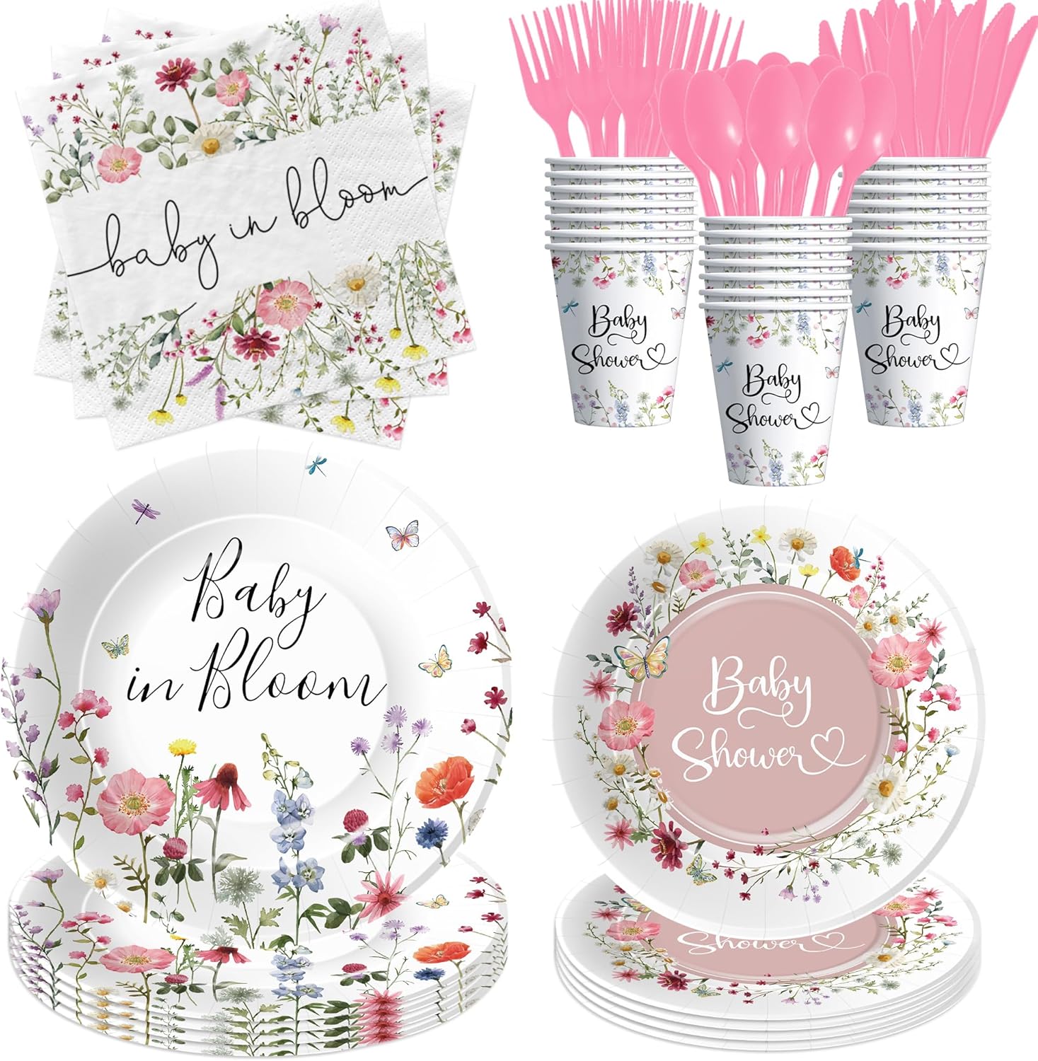 Floral Baby Shower Tableware Set for 24 Guests