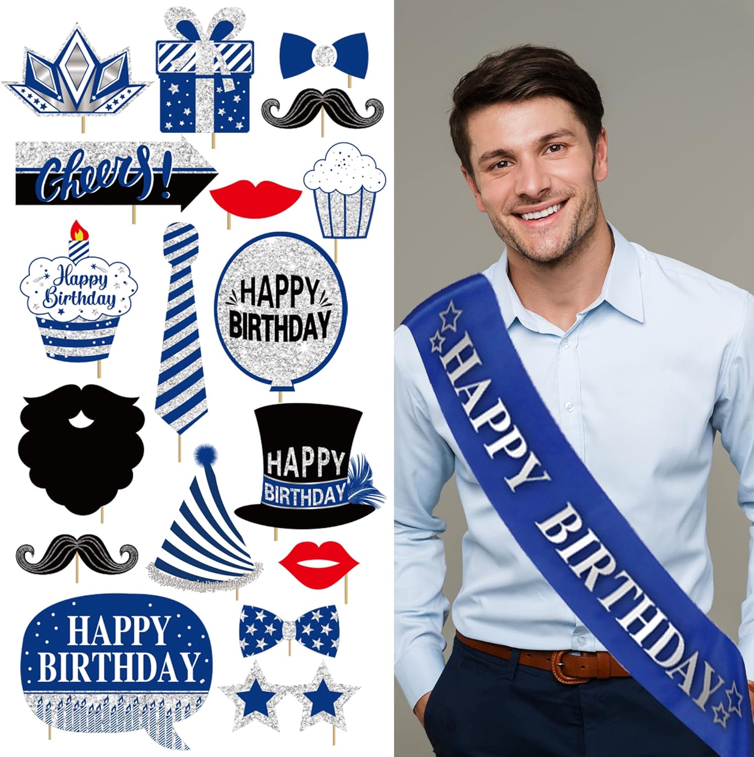 Birthday Decorations for Men Blue - 89pcs Set