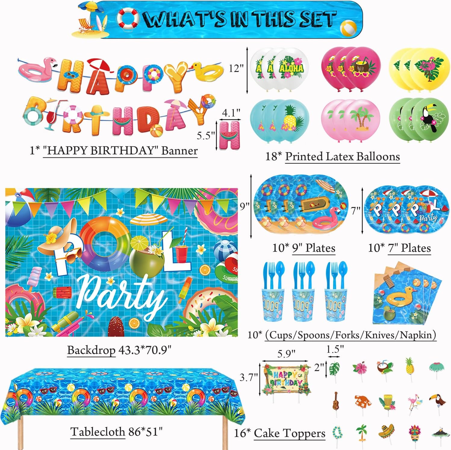 117Pcs Summer Pool Themed Birthday Party Decor Set