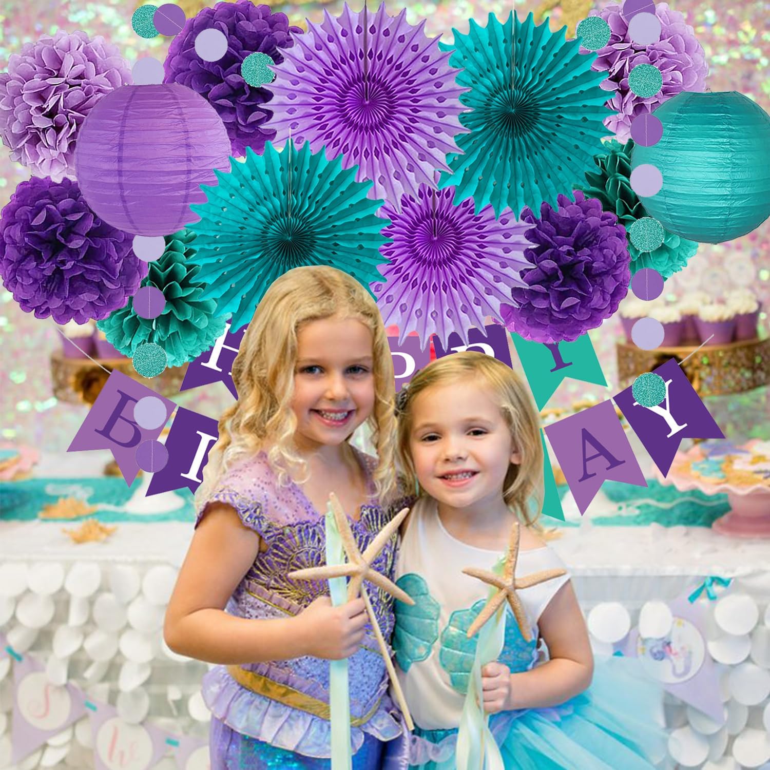 Teal Purple Lavender Mermaid Party Decorations Set