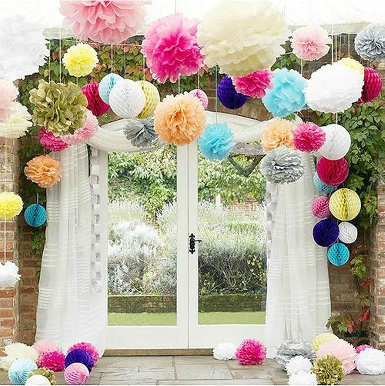 Aimto 12pcs Light Pink Paper Pom Poms Decorations