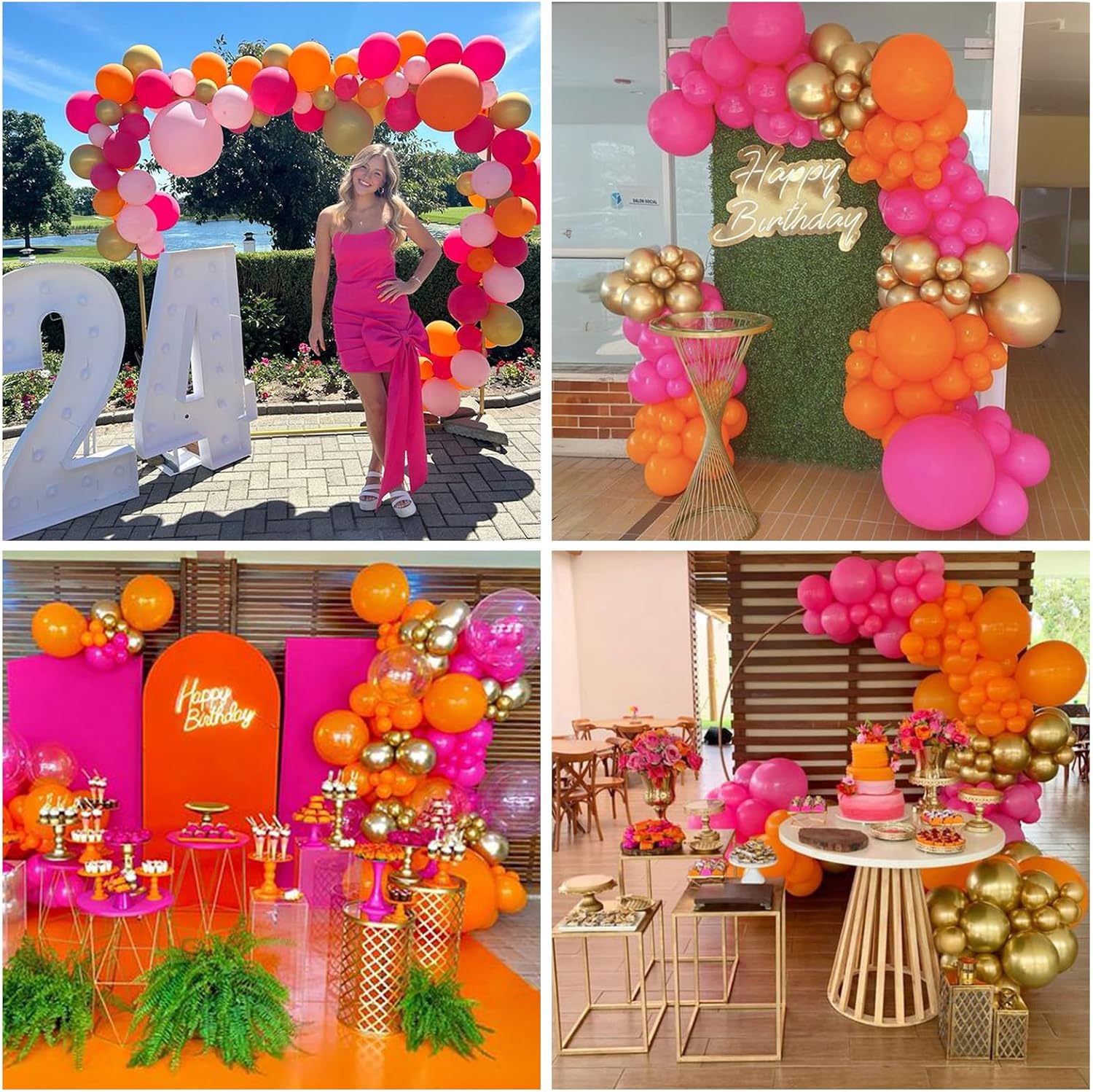 12 Inch Pink and Orange Balloons with Gold Confetti