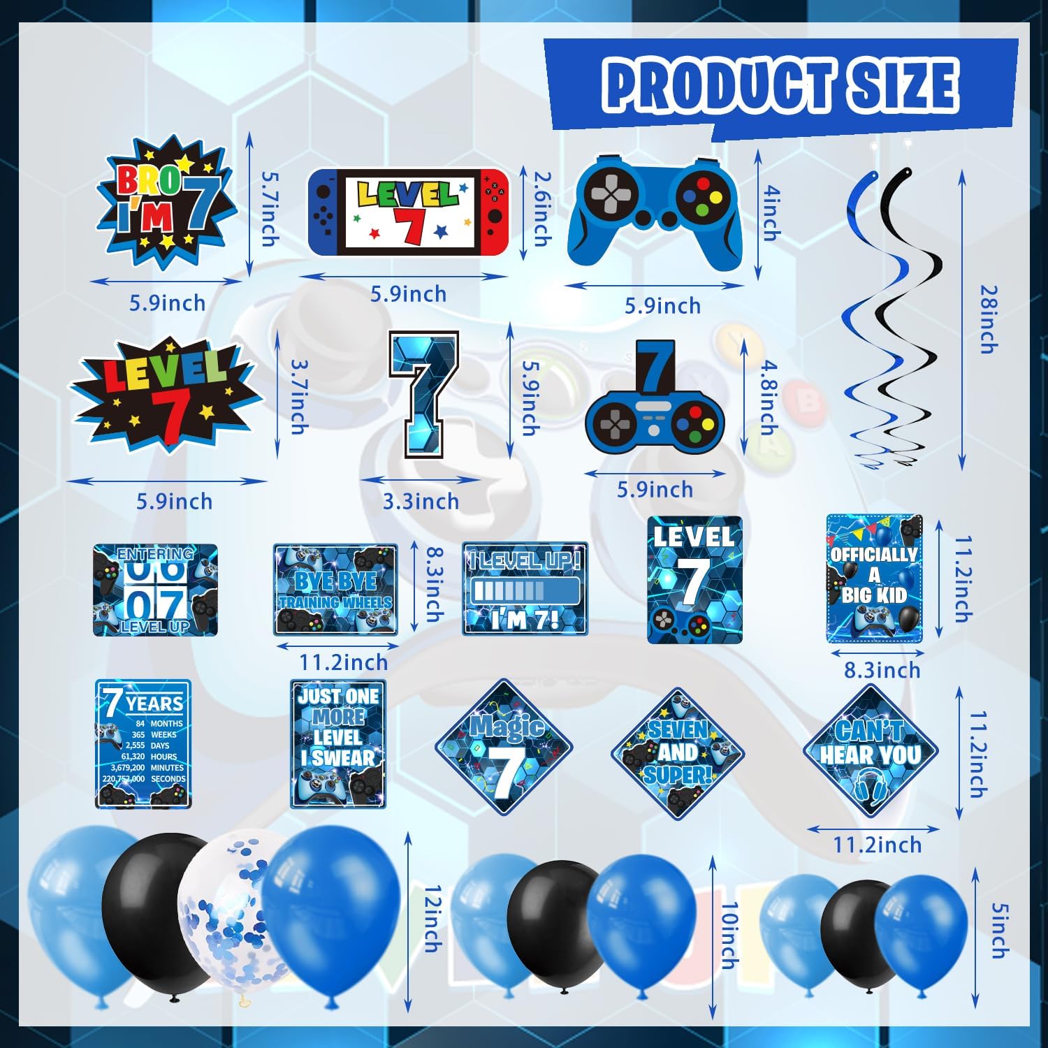 7th Birthday Decorations for Boys - 149Pcs Gamer Party Supplies