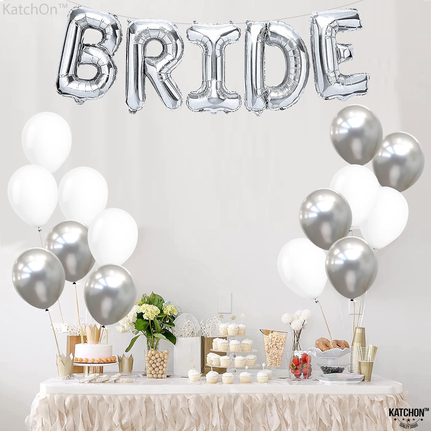 KatchOn 23pcs Silver Bride Balloons Set - 16 Inch Silver White