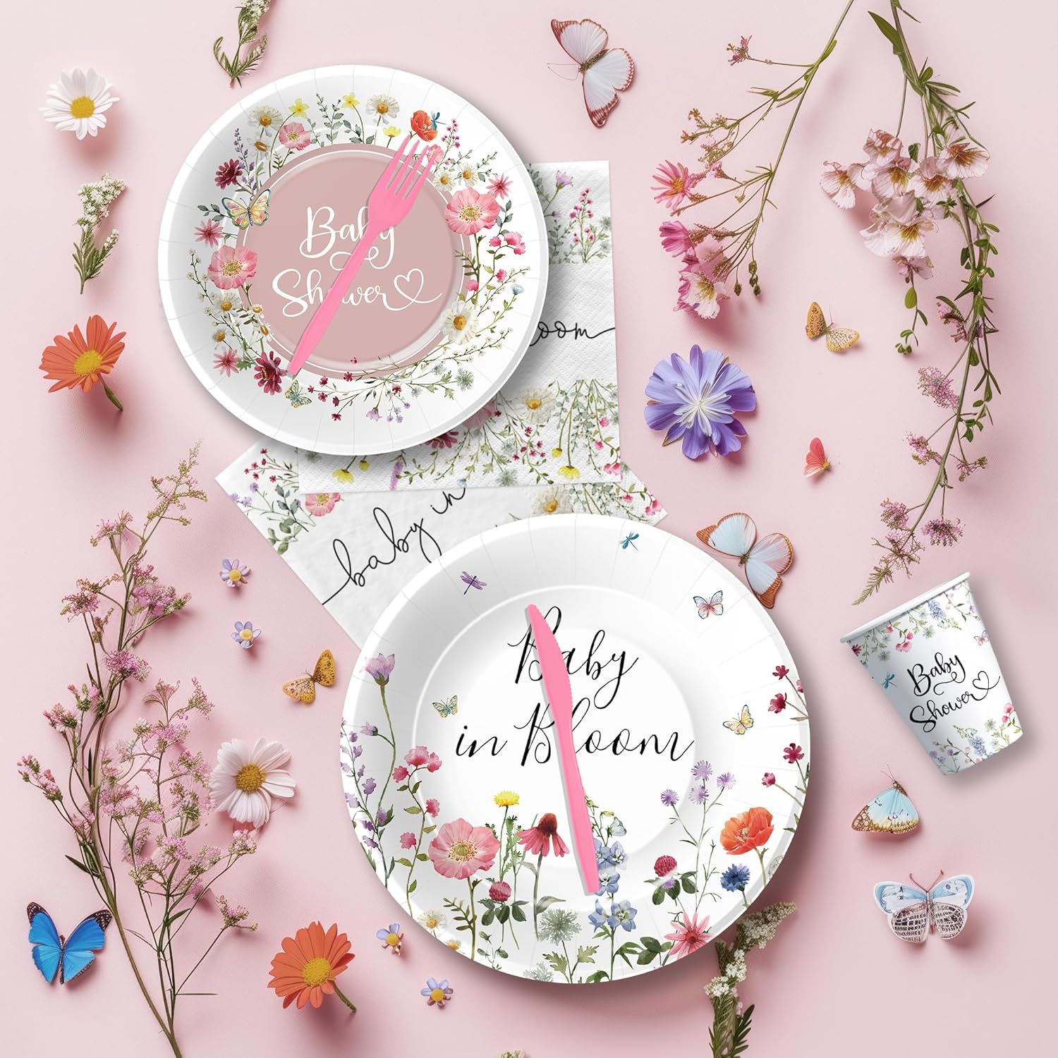 Floral Baby Shower Tableware Set for 24 Guests
