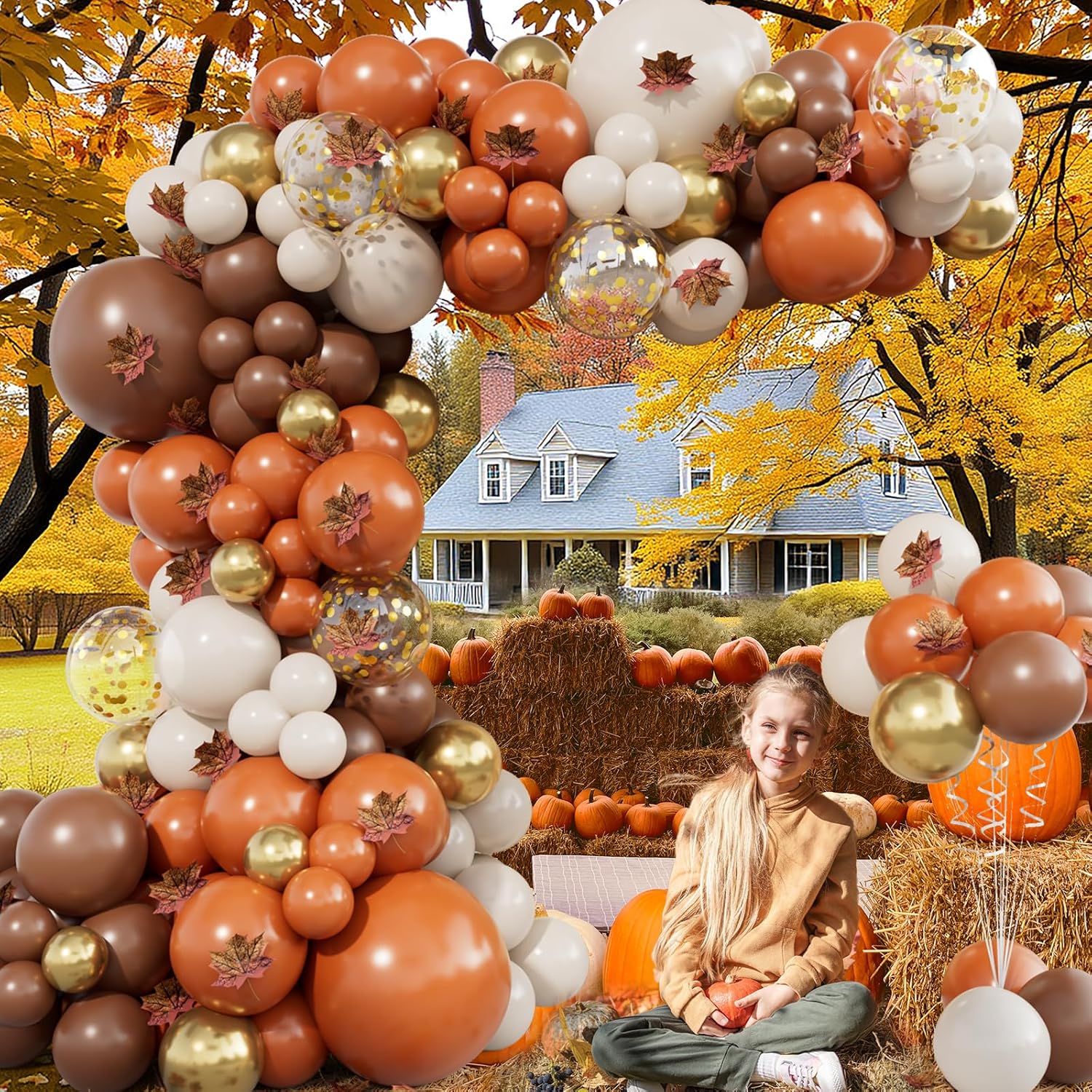 215pcs Fall Balloon Arch Kit with Maple Leaves
