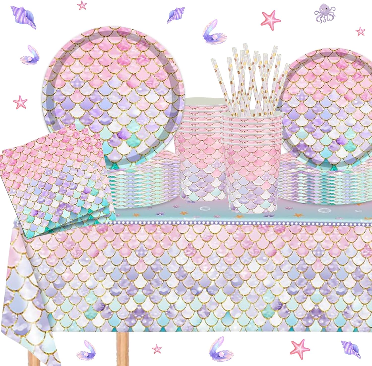 128 Pcs Gradient Scales Party Tableware Set for 16 People