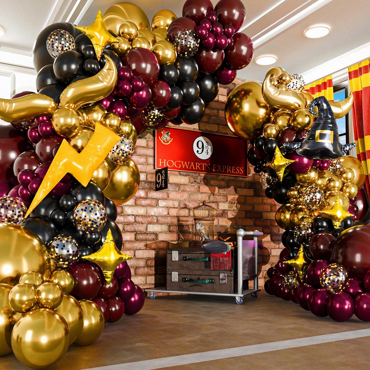 Magical Wizard Balloons Garland Arch Kit with Hat Wings Lightnings Stars