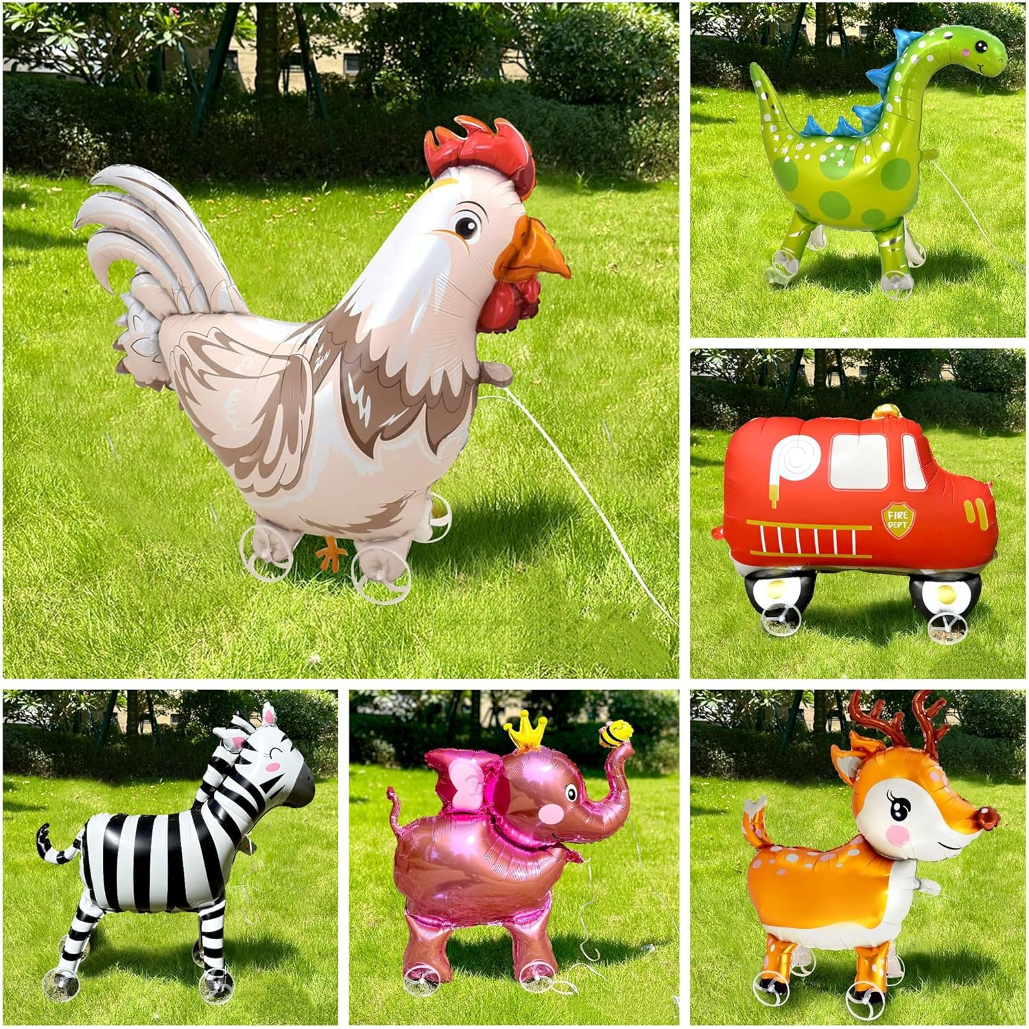 Walking on Wheels Chicken Balloons Kids Toy Rooster Mylar Decorations
